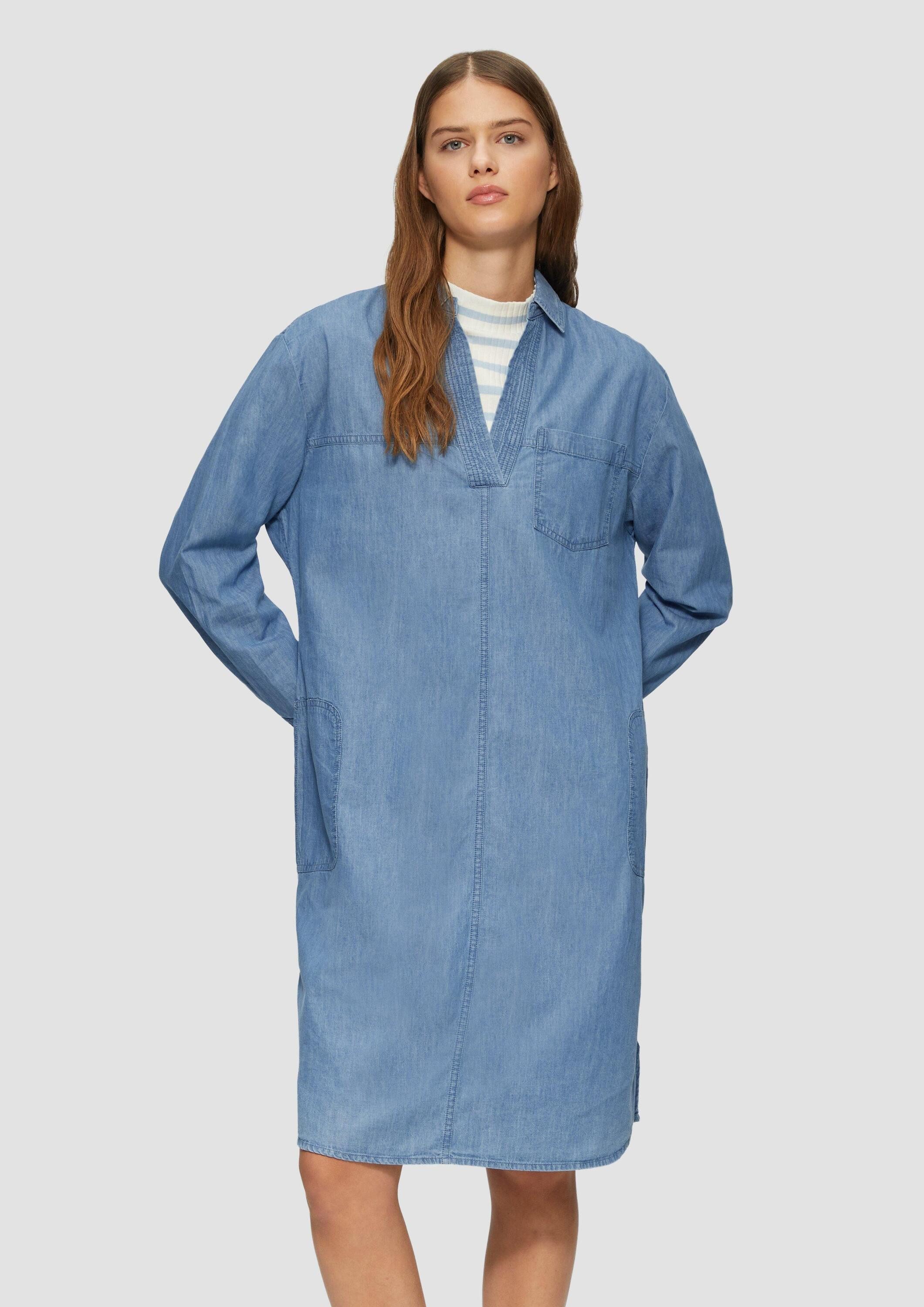 s.Oliver Minikleid Kleid Jeanskleid im Relaxed Fit mit Kragen und aufgesetzten Taschen