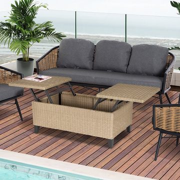 Outsunny Gartentisch Polyrattan Beistelltisch Garten ausziehbar (Balkontisch, 1-St., Couchtisch), Stahl Khaki 103 x 50 x 45,5 cm