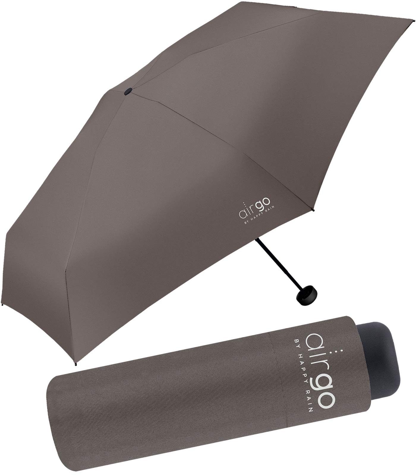HAPPY RAIN Taschenregenschirm Air Go - 137 Gramm Supermini-Schirm superleicht, perfekt für die Handtasche und das Reisegepäck braun