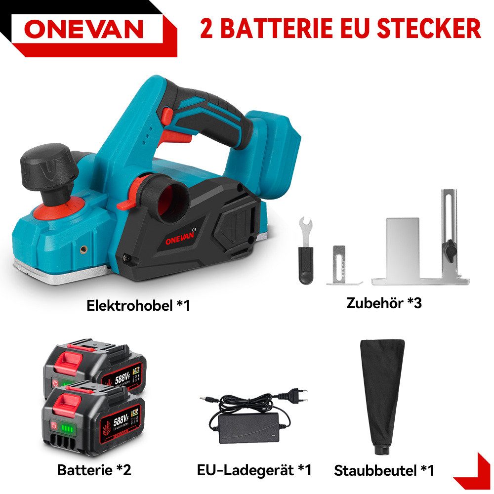 ONEVAN Akku-Elektrohobel 82mm Hobel 1.5mm Schnitttiefe Randhobel mit 2 x Ak günstig online kaufen