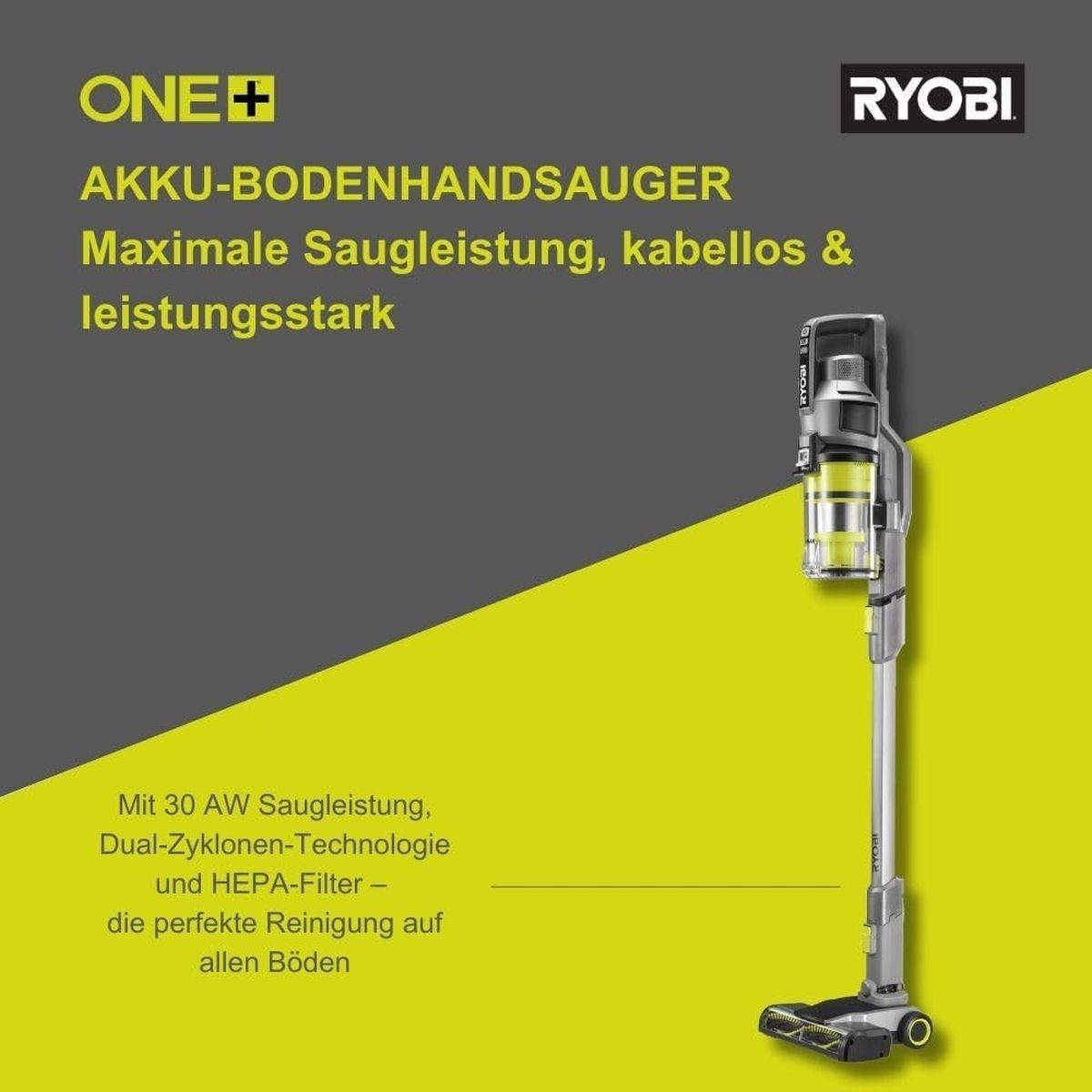 RYOBI Akku-Handstaubsauger 18V ONE+ Akku Staubsauger 30AW 2,0Ah Akku 2,0A Ladegerät