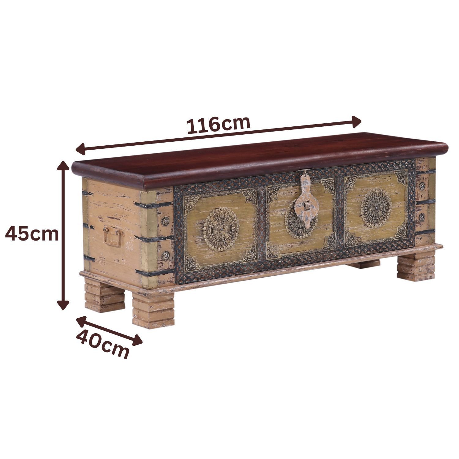 Marrakesch Orient & Mediterran Interior Betttruhe Boho Truhe Cebrail handgefertigt aus Massivholz Sitztruhe Box 116 cm (1 St), Handarbeit