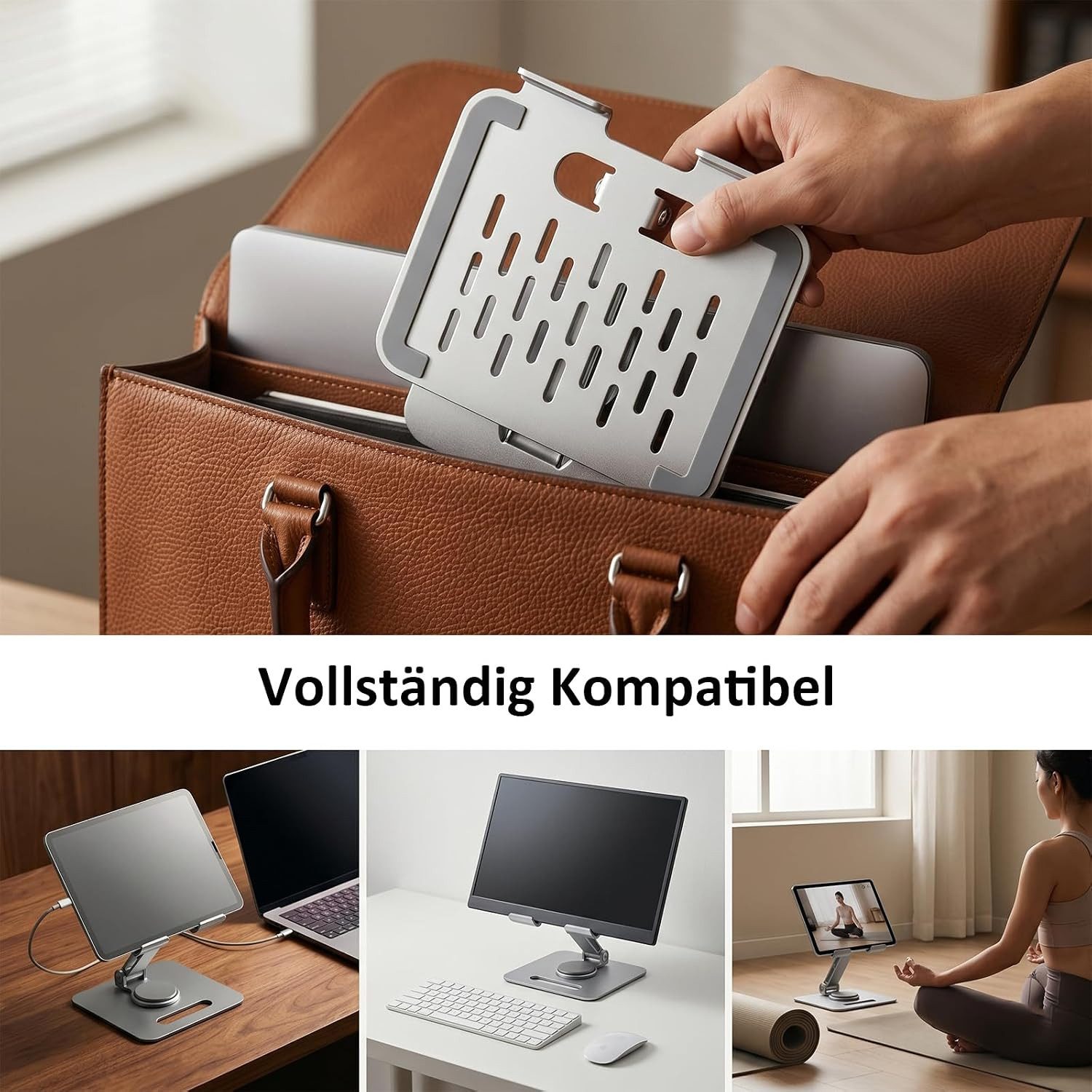 POCOJAO Tablet-Ständer Tablet Halterung höhenverstellbar 360° drehbar faltbar iPad Ständer, (bis 14 Zoll, Tablet-Ständer für Schreibtisch, faltbar, drehbar und  – Bild 2 von 5