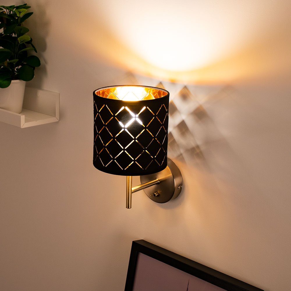 Lampe Wand Lampe Wohnraum im- inklusive, Flur Warmweiß, etc-shop Beleuchtung Textil Leuchtmittel schwarz Wandleuchte, gold LED