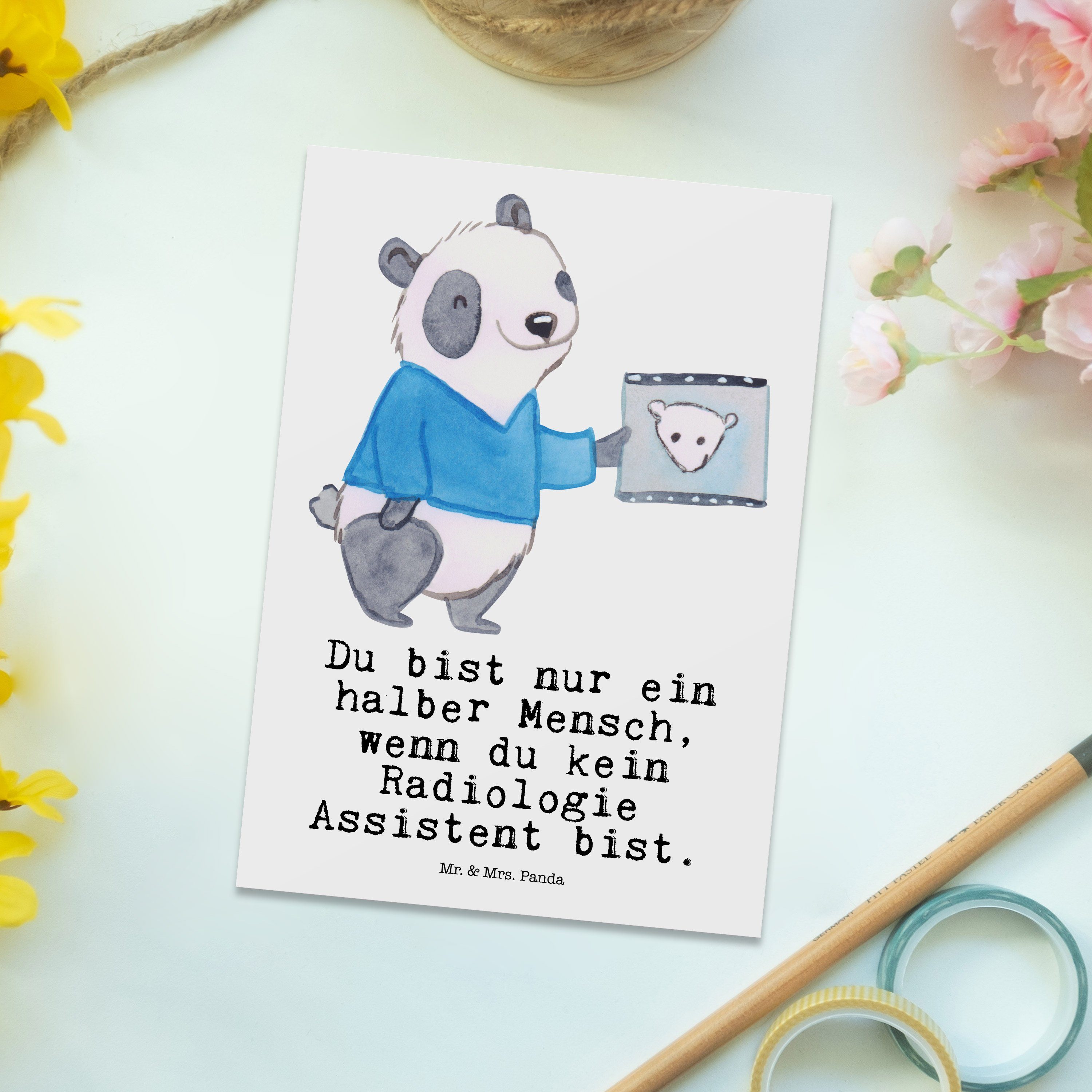 Herz - Geschenk, Dankeskarte, Weiß Assistent Radiologie Mr. Panda Mrs. Postkarte & - mit Jubiläu