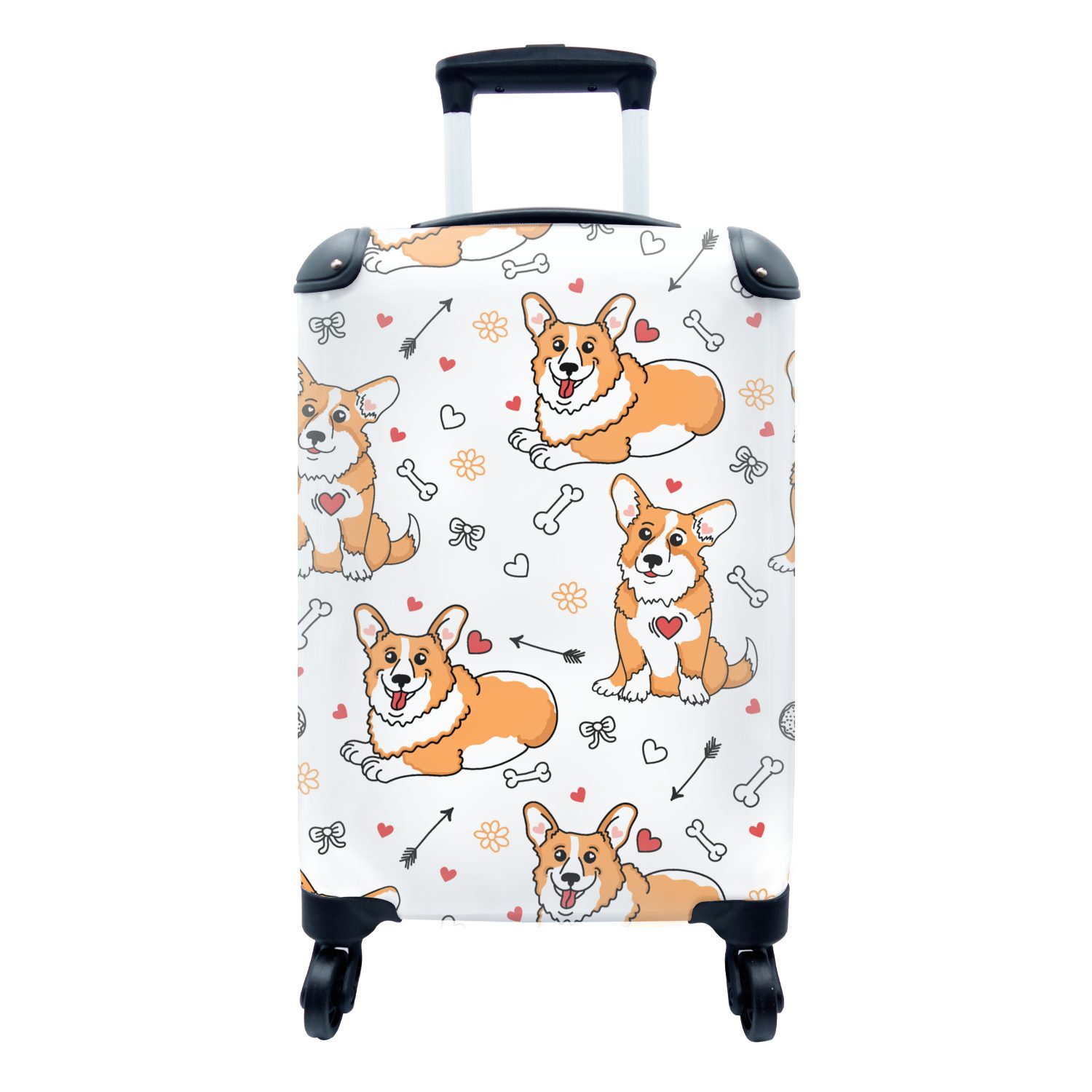 MuchoWow Handgepäckkoffer Hund - Corgi - Muster, 4 Rollen, Reisetasche mit rollen, Handgepäck für Ferien, Trolley, Reisekoffer