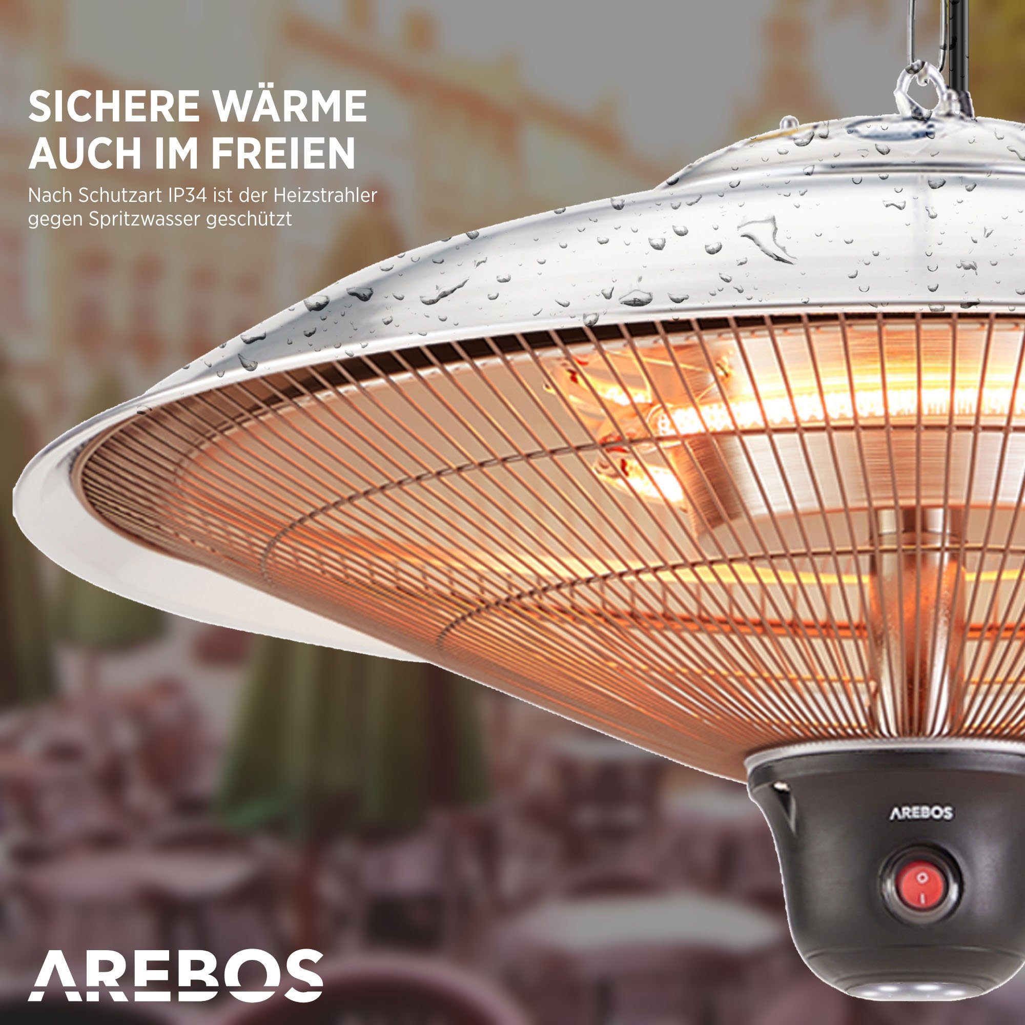 Arebos Fernbedienung inkl. + W, silber 2.000 LED-Lampe Infrarotstrahler Deckenheizstrahler,
