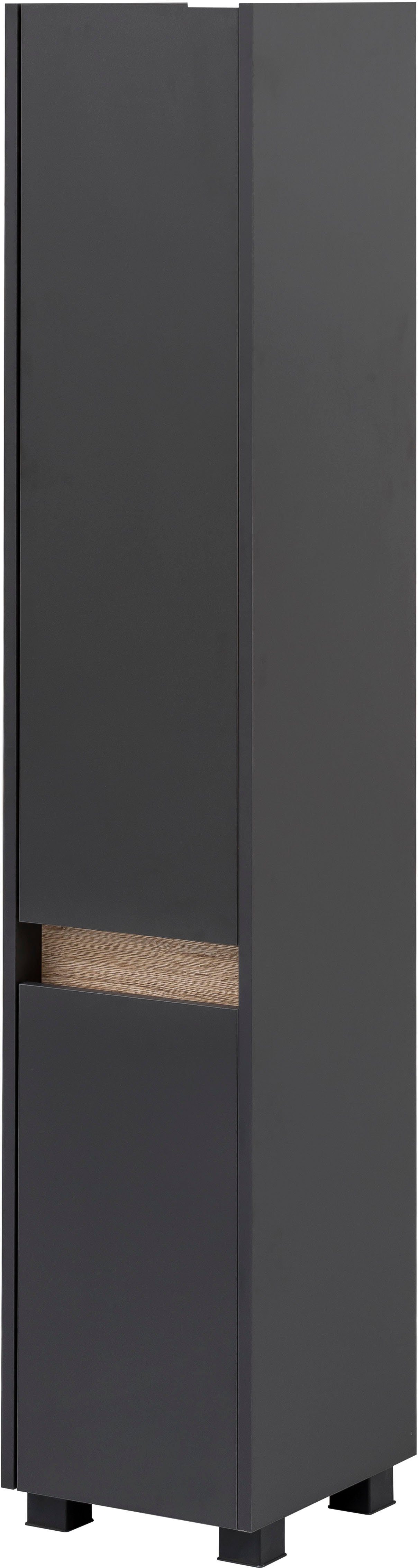 Schildmeyer Hochschrank Cosmo Höhe 164,5 cm, Badezimmerschrank, Blende im modernen Wildeiche-Look anthrazit | anthrazit | Hochschränke