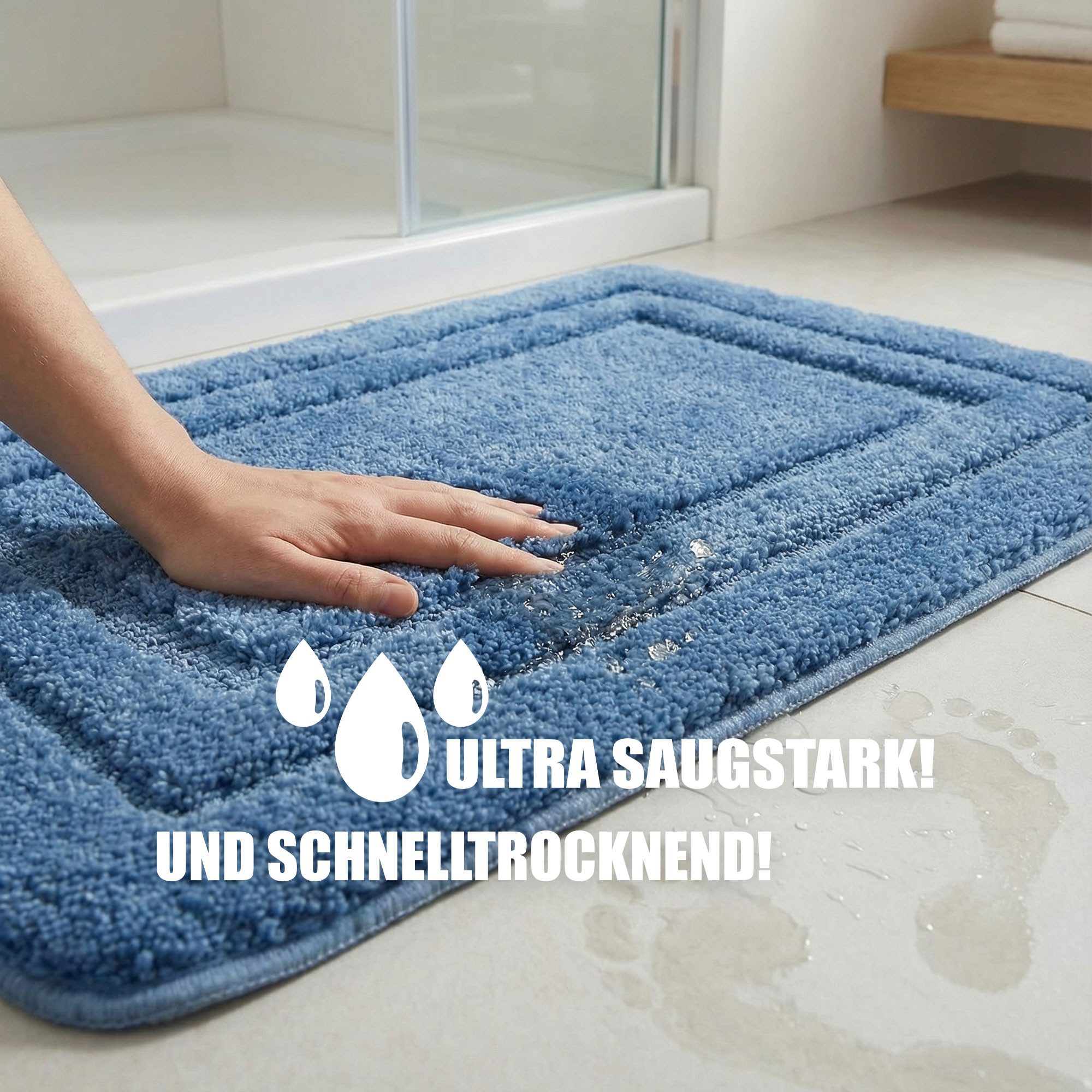 HELLSER Badematte KIRA - Badezimmerteppich rutschfest & waschbar - Mikrofaser, fußbodenheizungsgeeignet, schnell trocknend, Polyester, OEKO-TEX zertifiziert, we – Bild 3 von 5