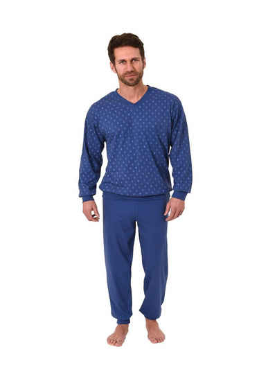 Normann Pyjama Herren Schlafanzug langarm mit Bündchen – V-Hals – 181 001