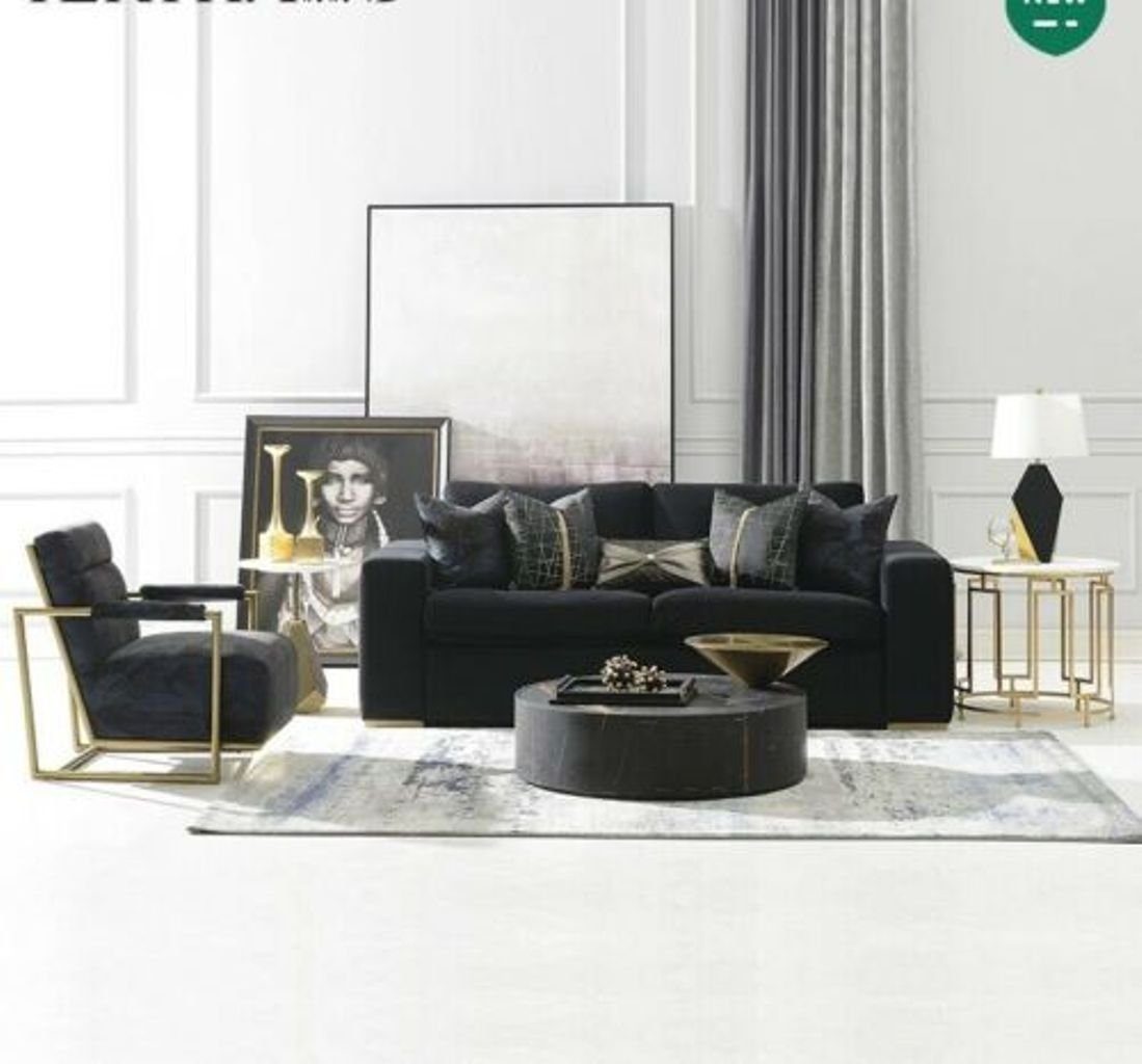 JVmoebel Wohnzimmer-Set, Sitz Couchen Design Samt Couch Sofa Metall Sofas Polster 3+1 Sitzer