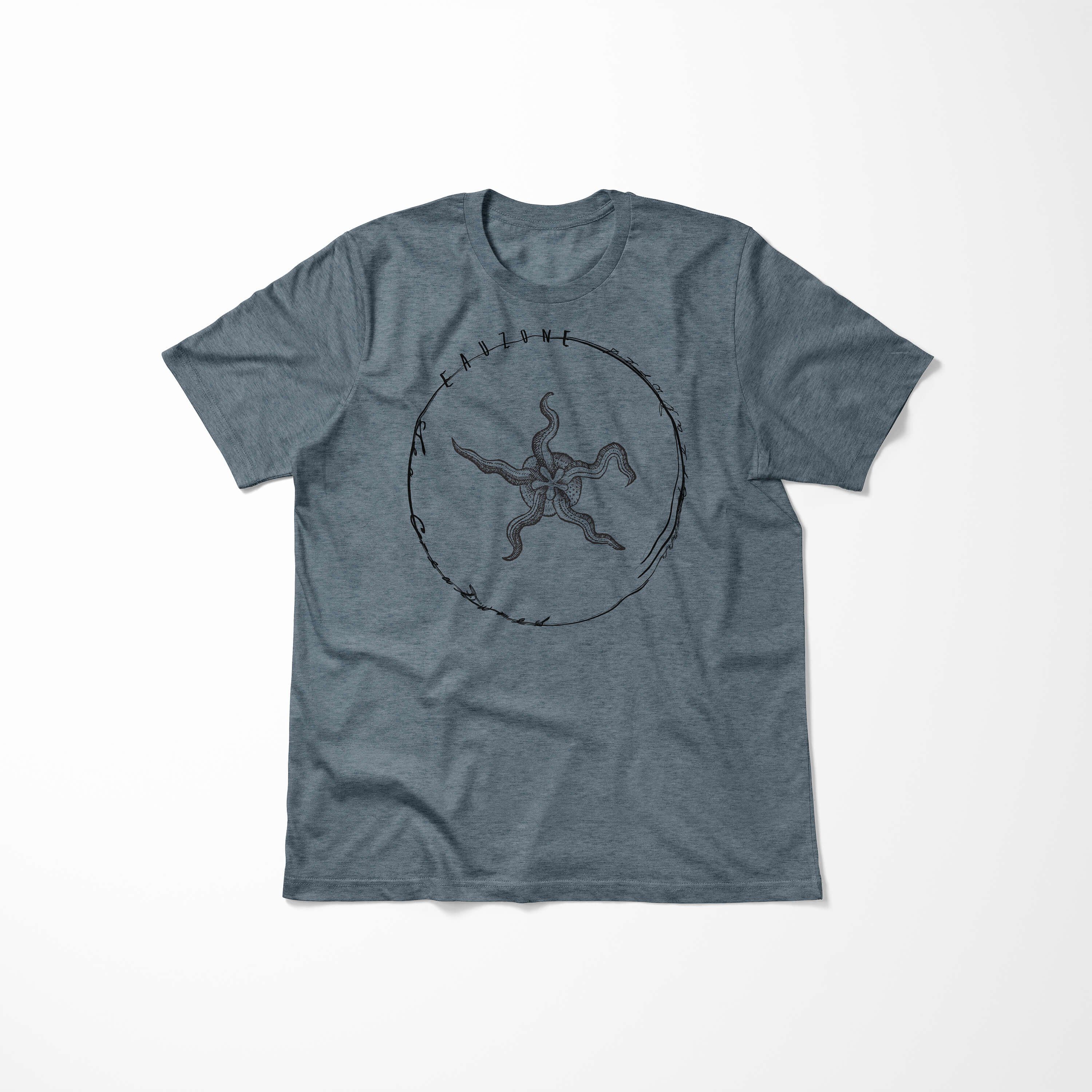 Sinus Art T-Shirt T-Shirt sportlicher Fische Indigo - Sea Schnitt und / Serie: feine Struktur Tiefsee 017 Sea Creatures