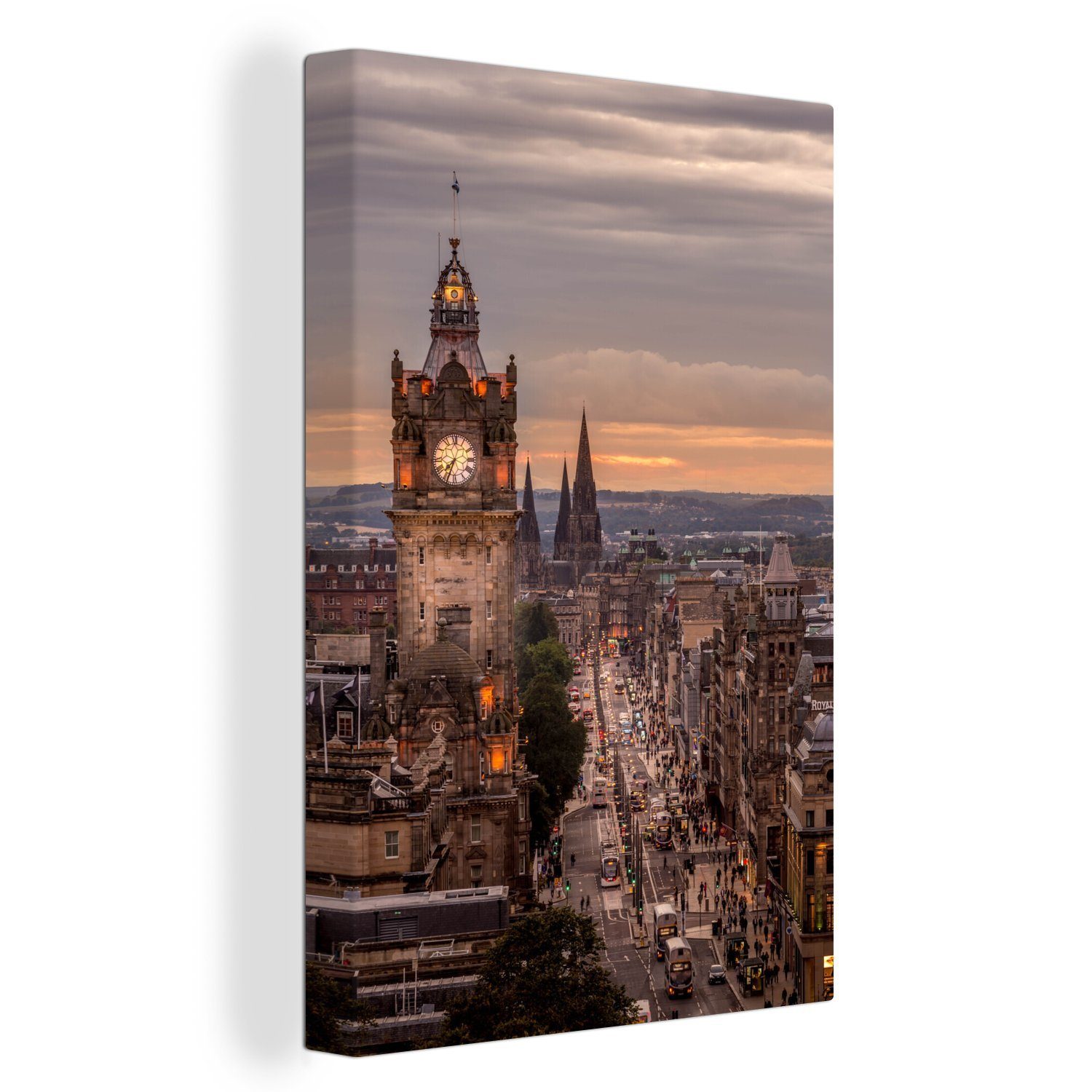 OneMillionCanvasses® Leinwandbild Die 20x30 fertig Zackenaufhänger, bei Royal (1 in Leinwandbild St), Edinburgh, inkl. bespannt Gemälde, Sonnenuntergang Mile cm