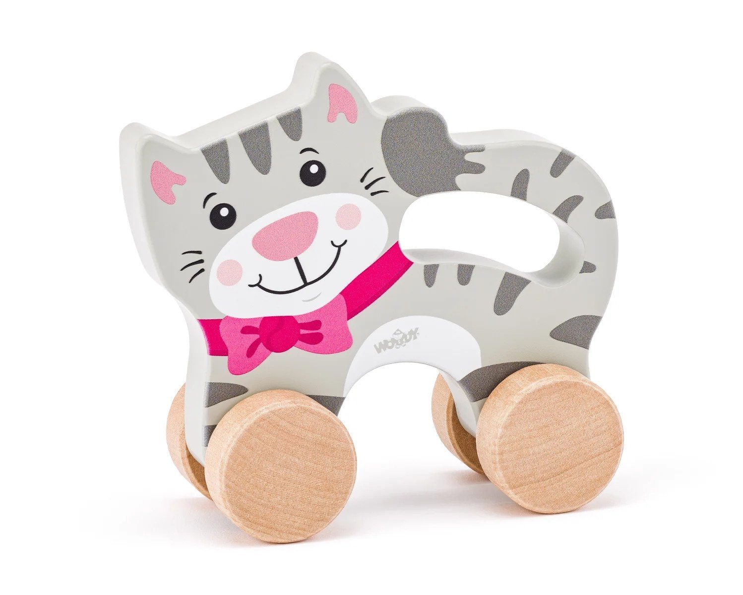 Woodyland Lernspielzeug Holz Schiebetier Katze/ Pull Along Cat, mit Griff und Rädern, mit Griff und Rollen