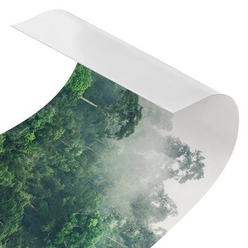 Bilderdepot24 Küchenrückwand grün dekor Bäume Wald Botanik Tropisch Natur Dschungel im Nebel, (1-tlg., Nischenrückwand - für Fliesenspiegel ohne Bohren - matt), Spritzschutz Rückwand Küche Herd - Folie selbstklebend versch. Größen
