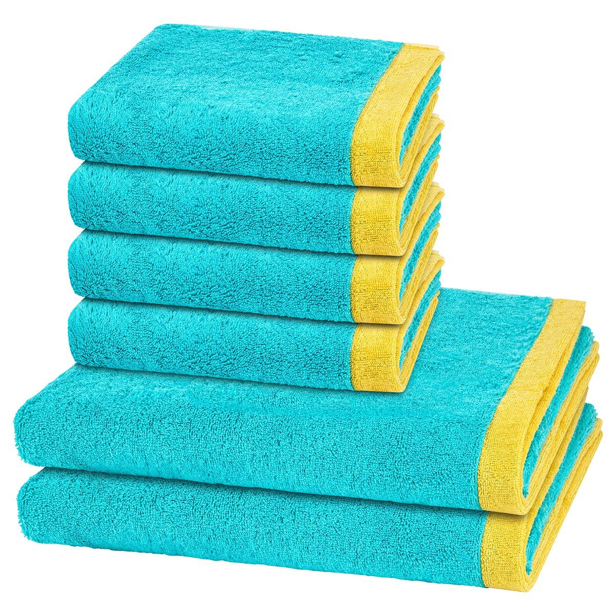 Cawö Handtuch Set Lifestyle Splash, Walkfrottee (Spar-Set, 6-St), 4 X Handtuch 2 X Duschtuch im Set - Baumwolle - Saugstark