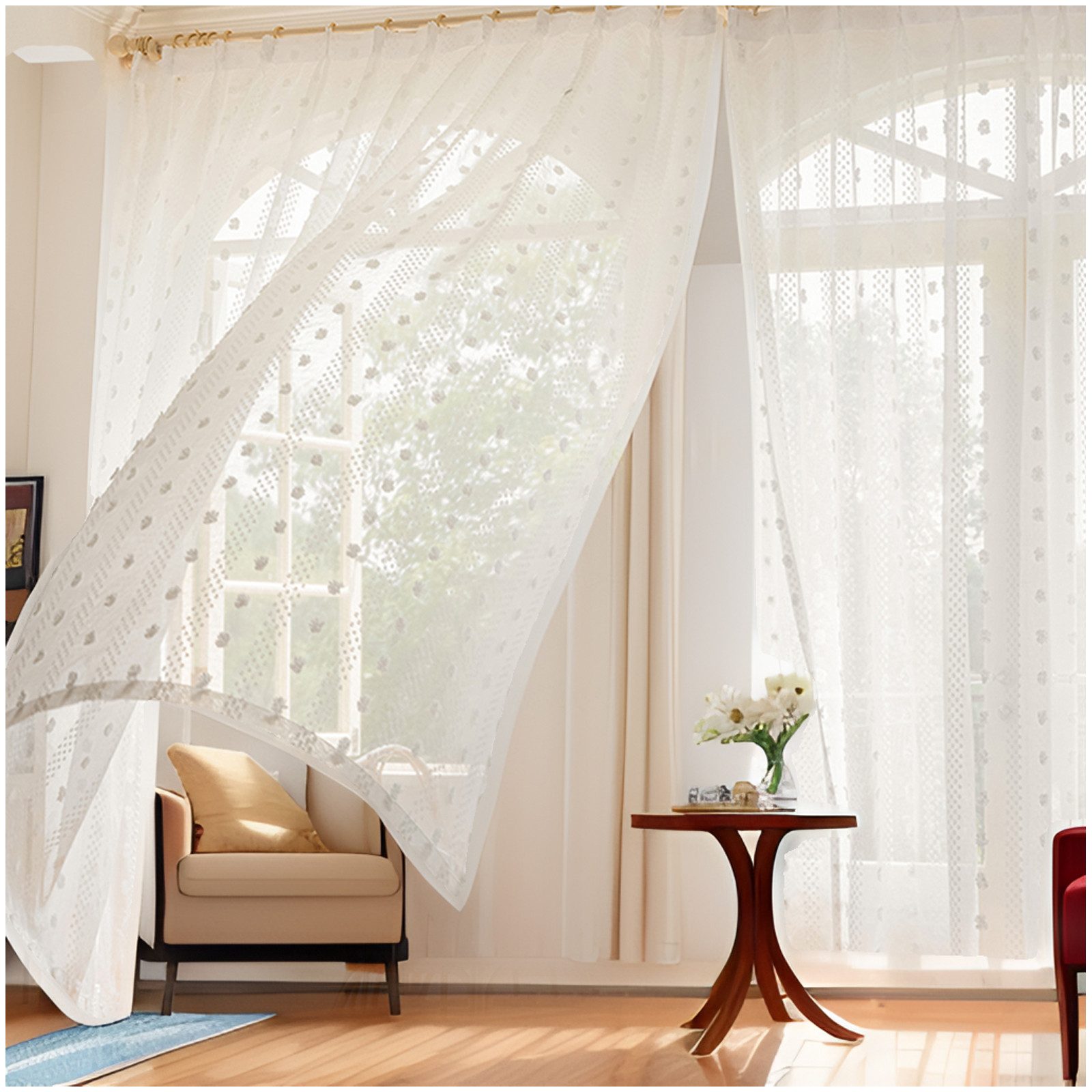 Qelus Gardine Fenster Vorhang Transparent Pompom Vorhänge Gardinen Wohnzimm günstig online kaufen