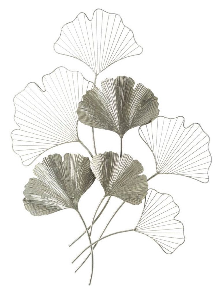 MF Wanddekoobjekt Ginkgo Silver Metall Wandbild Modern Glam 86 cm Wanddeko (1 St)