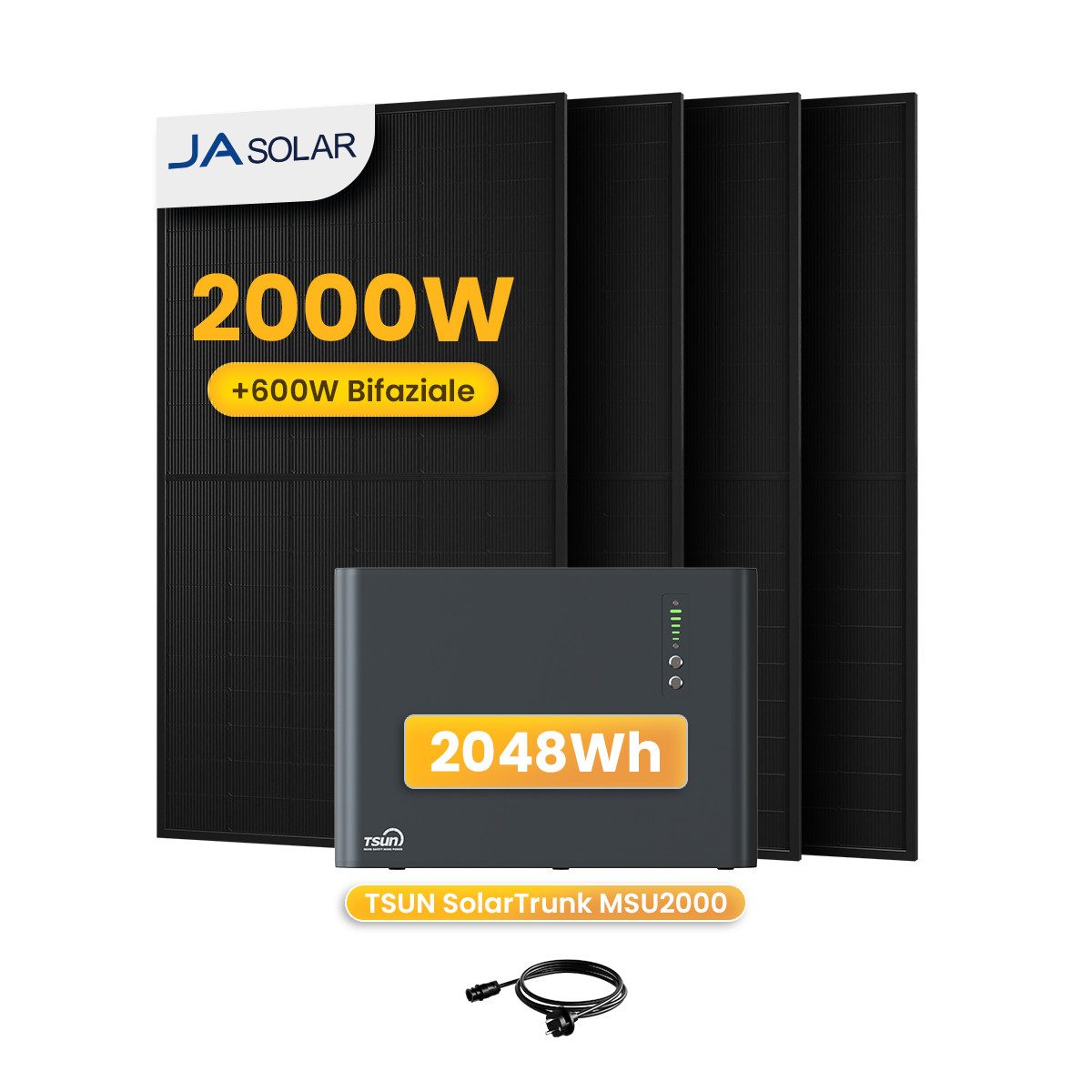Tsun Balkonkraftwerk 2000W TSUN SolarTrunk MSU2000, All-in-One Speicher mit Zusatzakkus, (4x JASolar 500Wp Full Black im Lieferumfang enthalten), Integrierter Hybrid Mikrowechselrichter