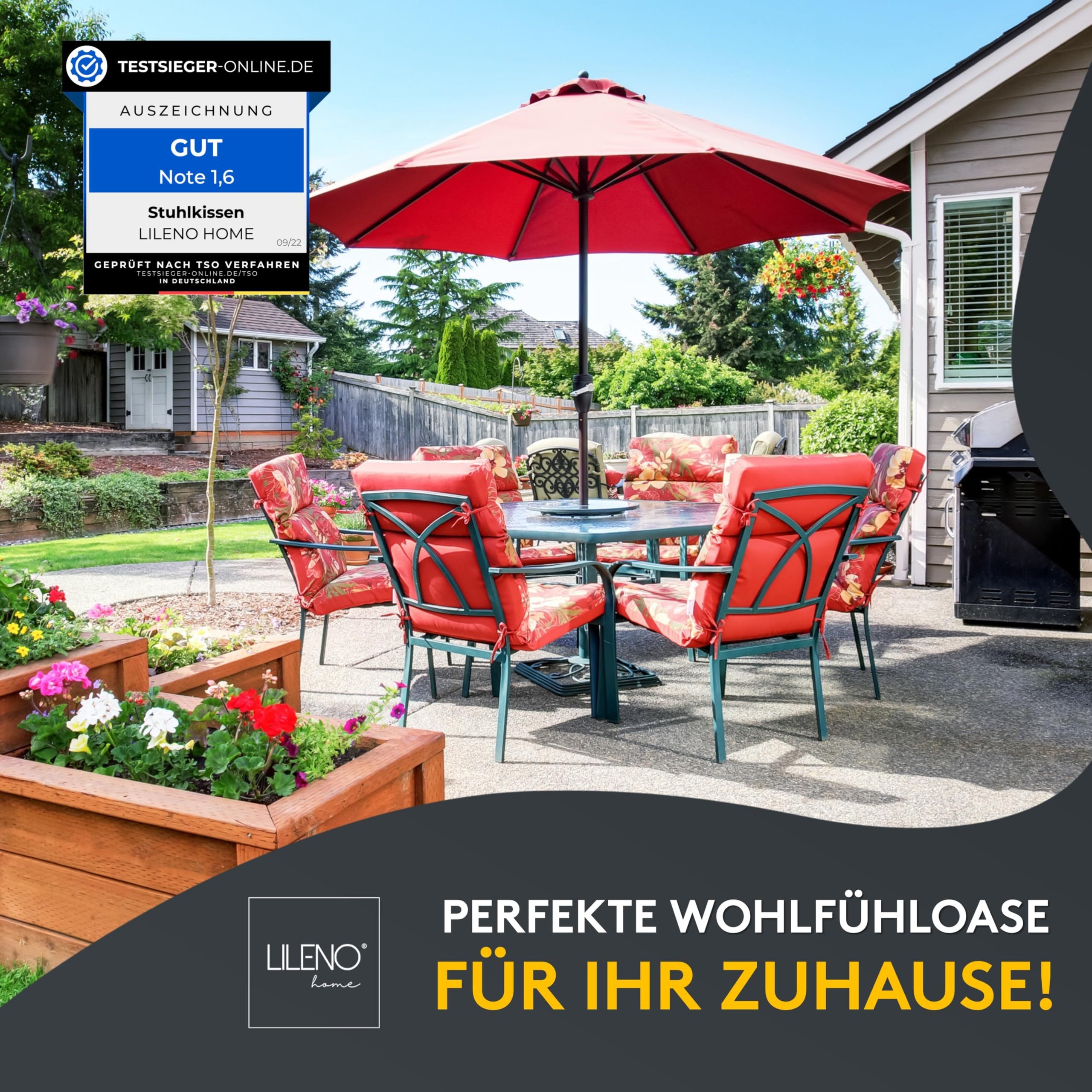 LILENO HOME Stuhlkissen Sitzkissen für Gartenstuhl, Küchenstuhl oder Esszimmerstuhl 40x40x6 cm, Bequeme Indoor u. Outdoor Stuhlauflage als Stuhl Kissen Weinrot