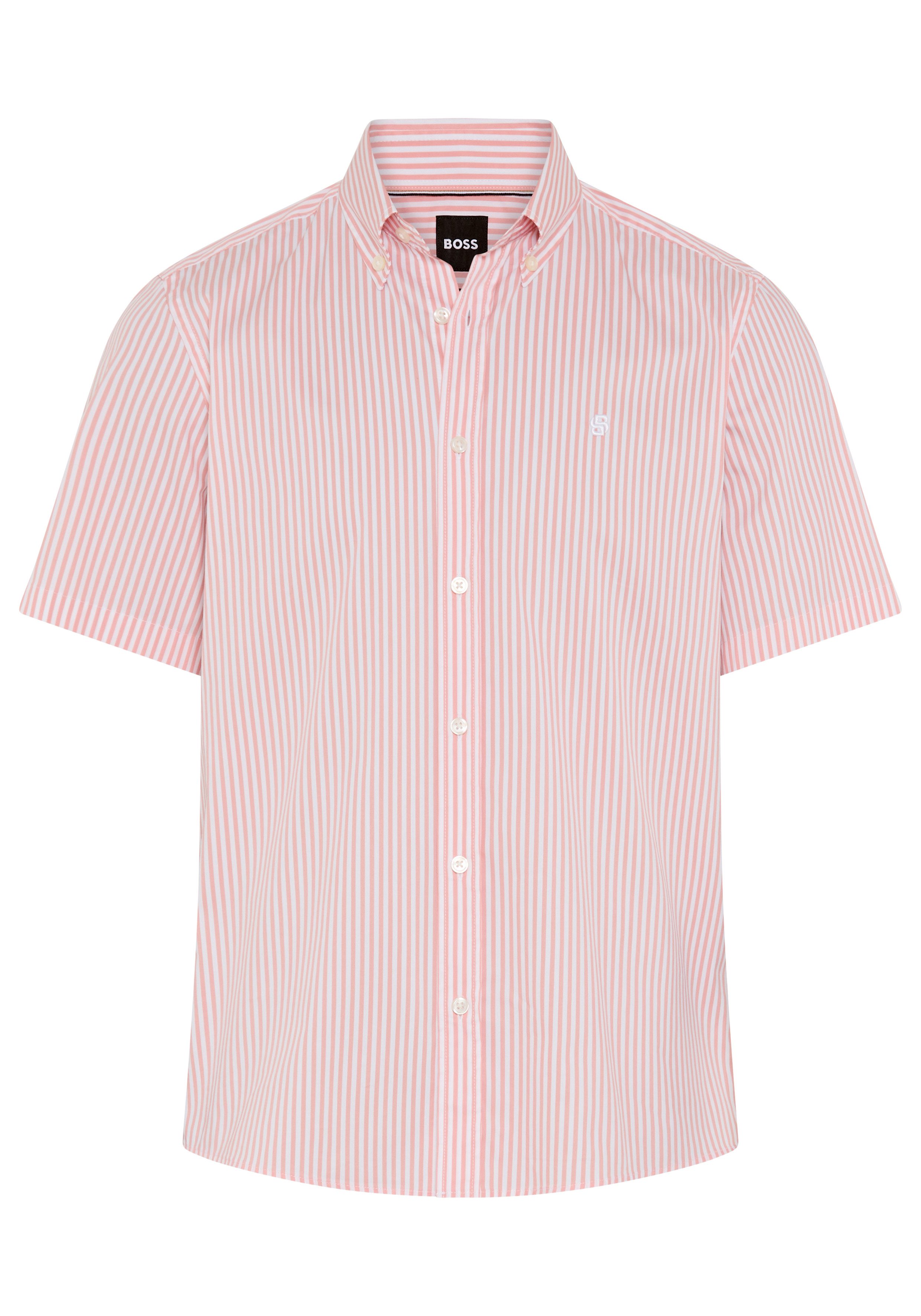 BOSS Kurzarmhemd Button-down-Kragen Regular Fit, Baumwollmix