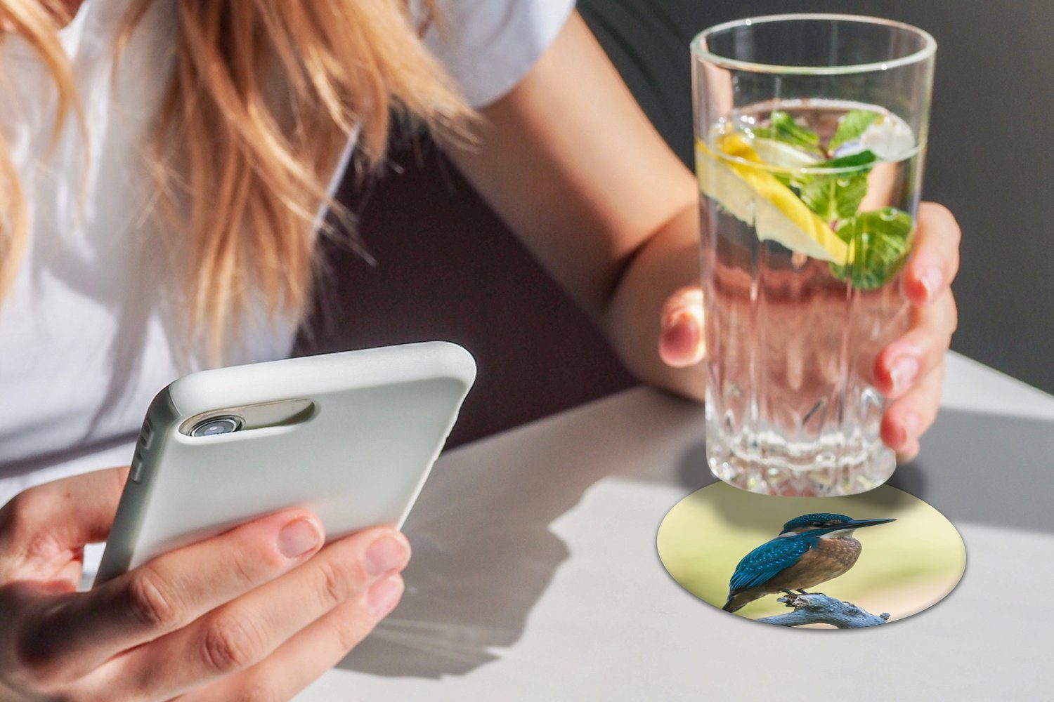 MuchoWow Glasuntersetzer Eisvogel Korkuntersetzer, Becher Tasse, Gläser, Vogel, - Zweig Getränkeuntersetzer, Zubehör 6-tlg., für Tassenuntersetzer, 