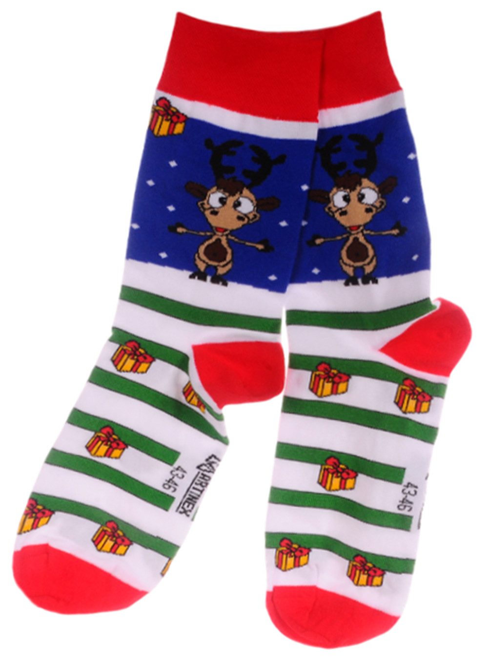 Martinex Socken Weihnachtssocken für Damen Herren Kinder bunte socks weihnachtlich getstreift mit Rentier und Geschenke 35 37 38 39 40 41 42 43 45