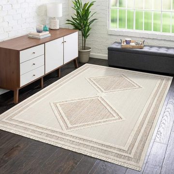 Teppich LINDO 8853, Carpet City, rechteckig, Höhe: 11 mm, Kurzflor, Hochtief-Muster/ 3D-Effekt, Fransen, Boho-Stil, Wohnzimmer