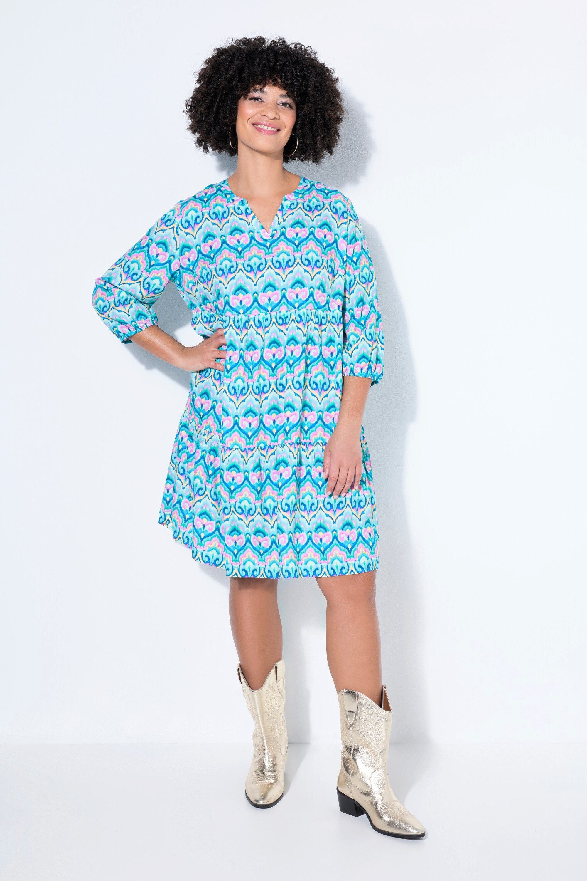 Angel of Style Jerseykleid Kleid A-Linie Alloverprint 3/4-Ärmel Volants