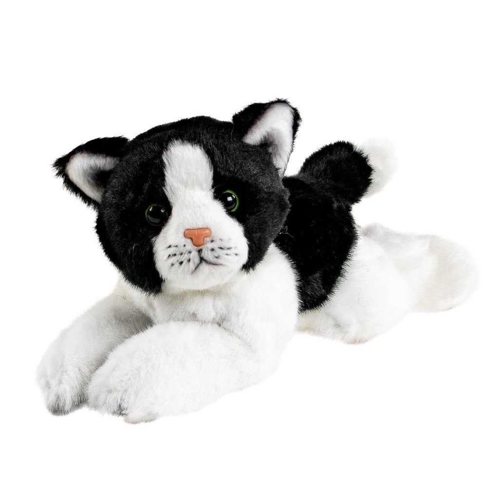 Teddys Rothenburg Kuscheltier Katze schwarz weiß 22 cm liegend Plüschkatze (Plüschkatze)