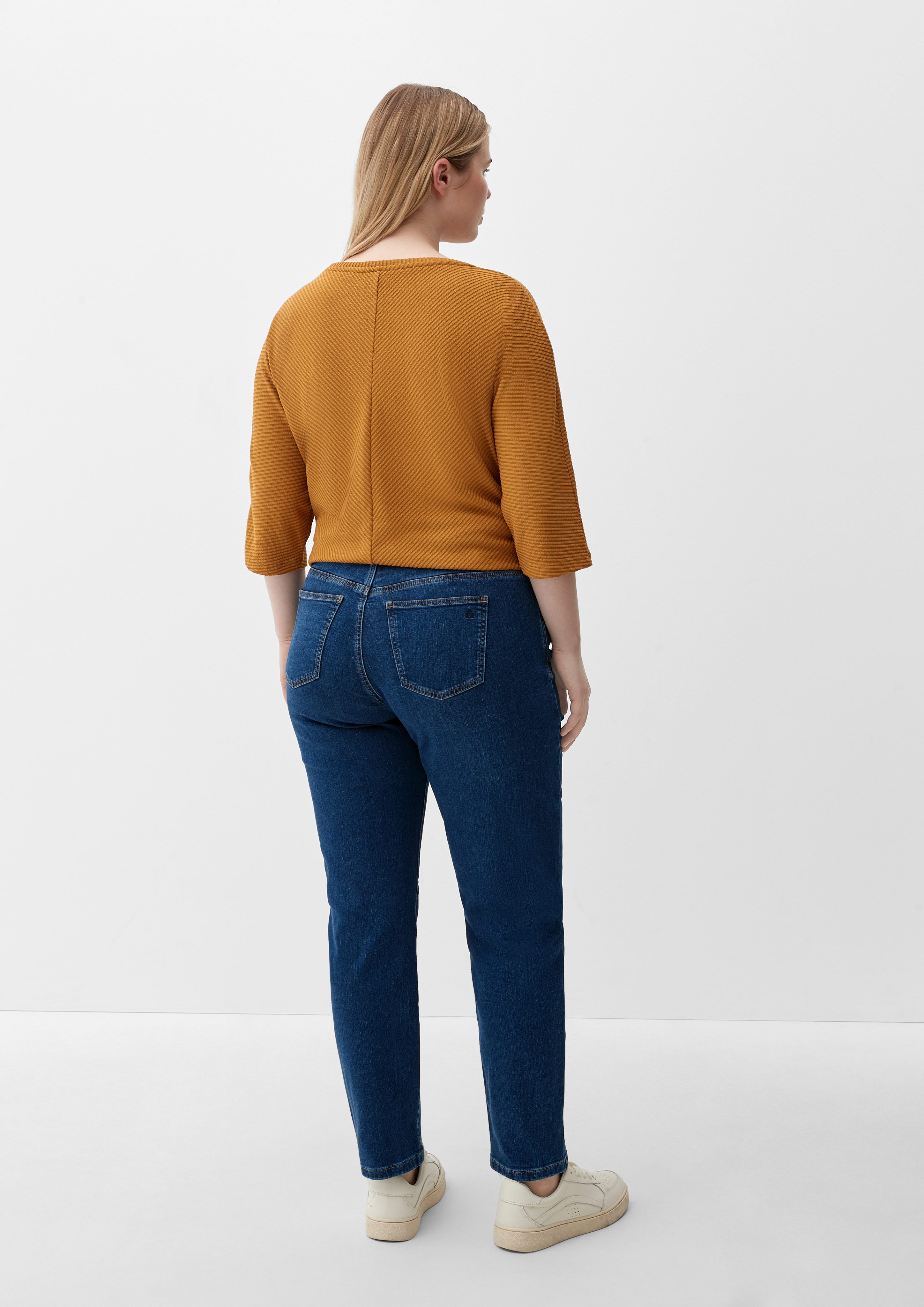 TRIANGLE Stoffhose Jeans / / Waschung, Straight Slim Leg Mid Fit Rise / Kontrastnähte
