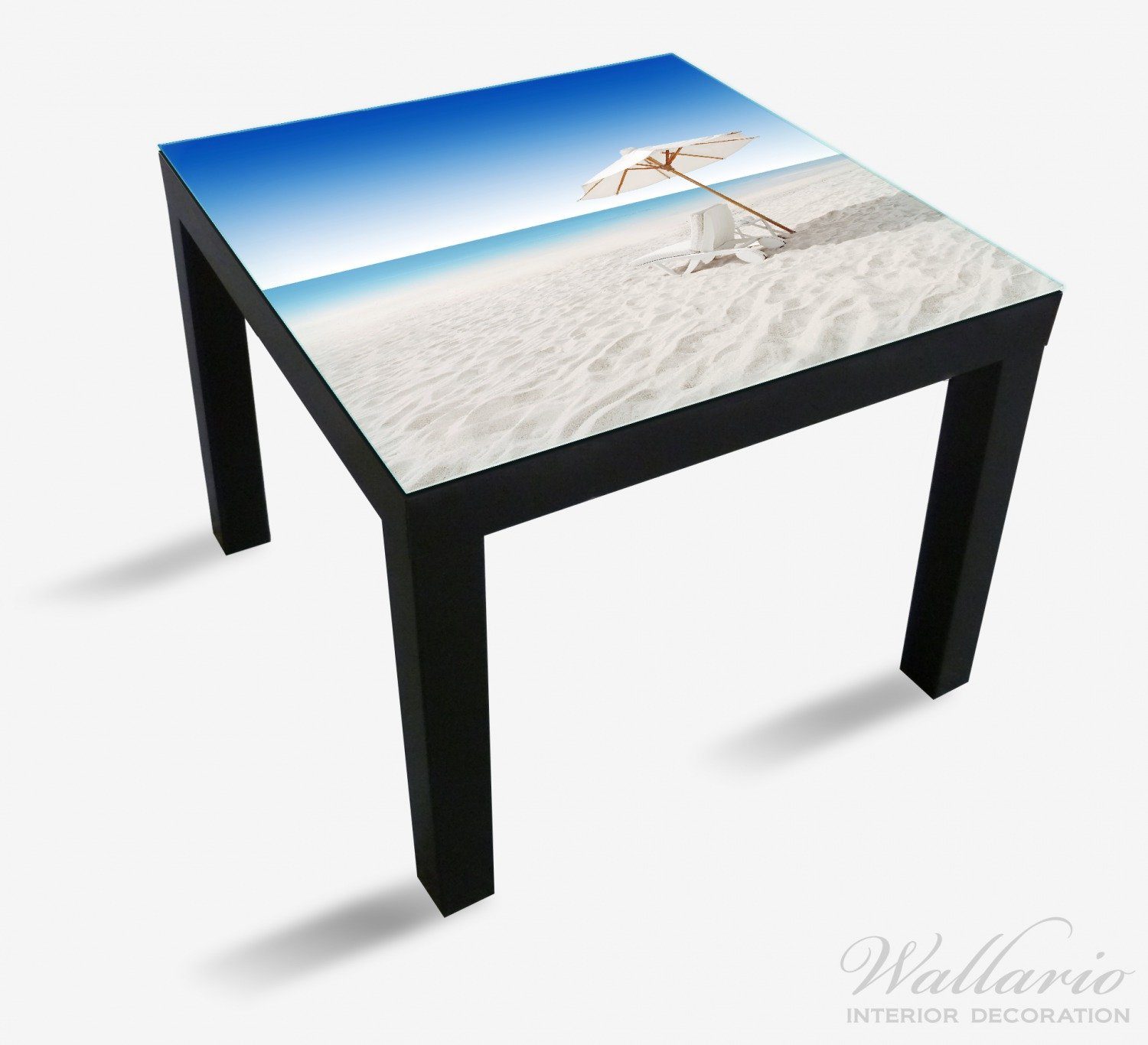 blauem am (1 Tisch für Wallario Himmel Lack geeignet St), Strand Tischplatte Ikea weißen Sonnenliege unter