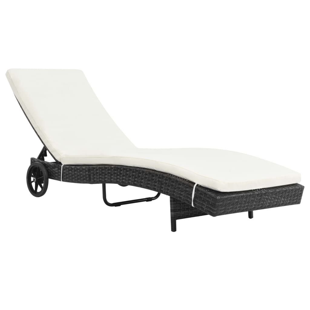 furnicato Gartenliege Sonnenliege mit Rollen und Auflage Poly Rattan