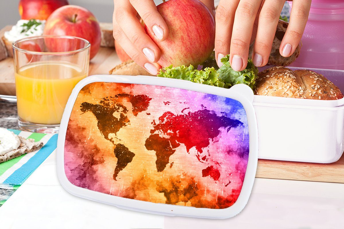 - Kunststoff, Kinder für Farben, (2-tlg), und Lunchbox für - Brotbox Erwachsene, Brotdose, weiß Weltkarte und MuchoWow Farbe Mädchen Jungs