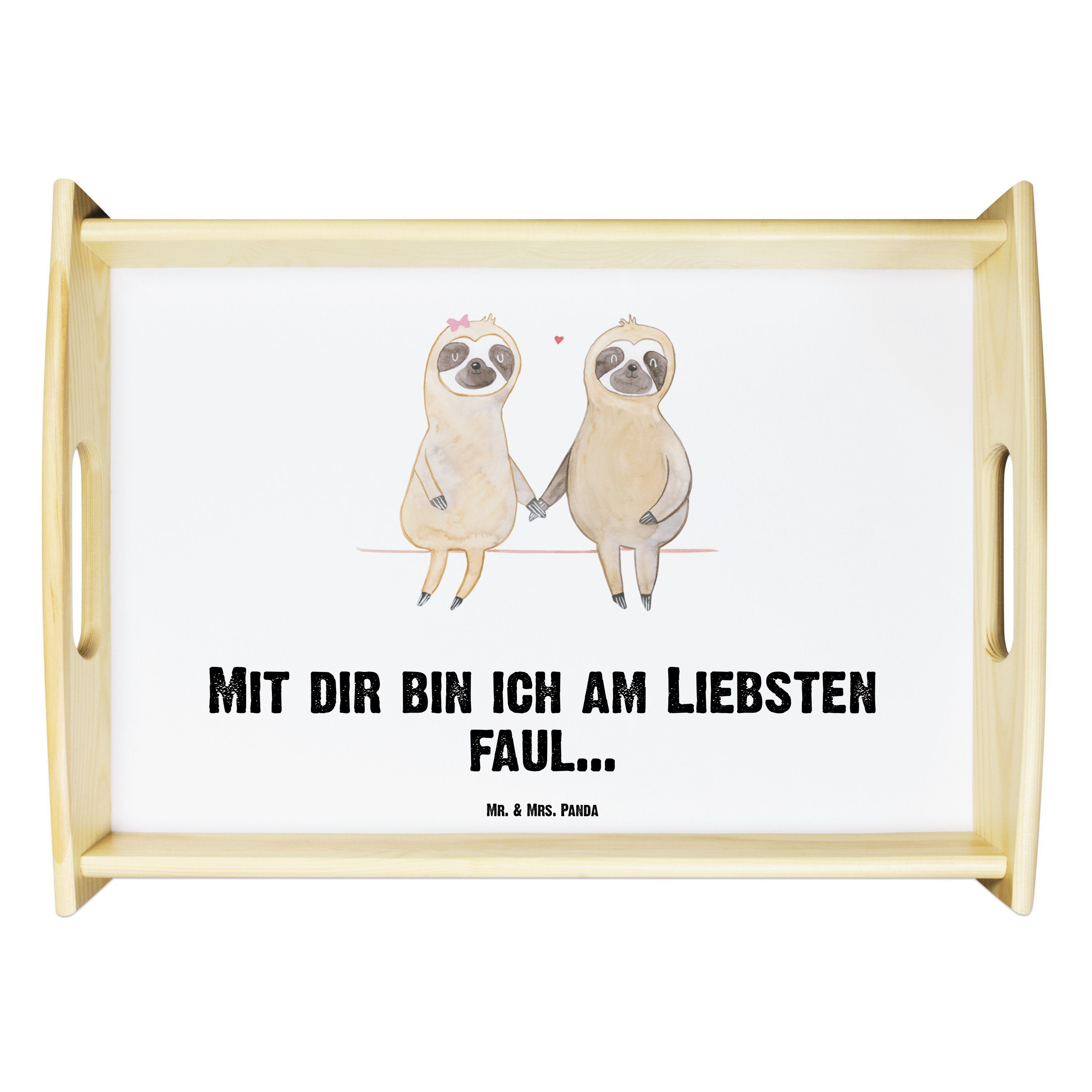 Mr. & Mrs. Panda Tablett Faultier Pärchen - Weiß - Geschenk, gemeinsam, Liebespaar, Faultierpä, Echtholz lasiert, (1-tlg)