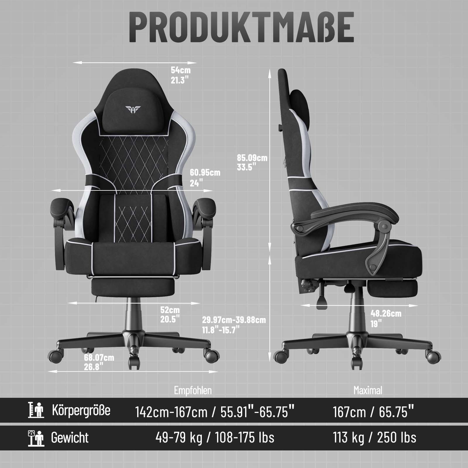 Huracan Gaming-Stuhl Gamer Chair mit verstellbare Kopfstütze und Lendenkissen,Ergonomisch