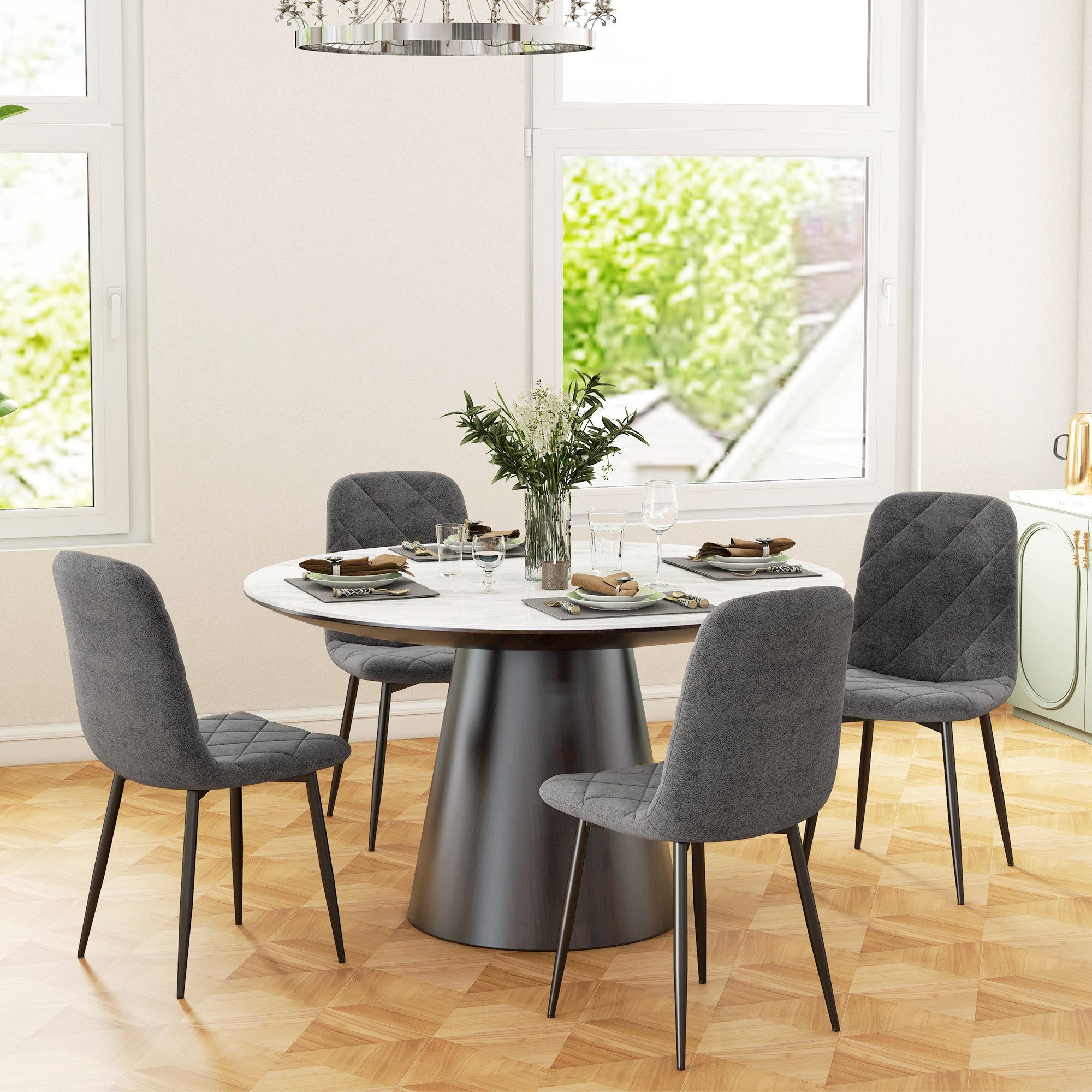 HOMCOM Esszimmerstuhl mit Rückenlehne, Samtoptik, Modern günstig online kaufen