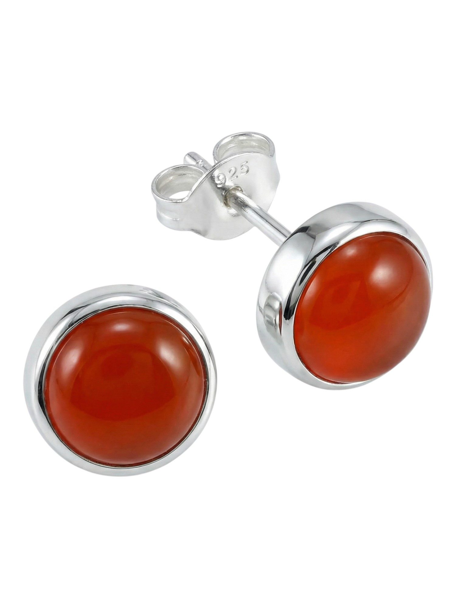 mantraroma Paar Ohrstecker SAMA rund groß aus 925 Silber mit Karneol (Paar, Paar Ohrringe mit Schmuckbeutel), 925 Sterling Silber Ohrringe für Damen