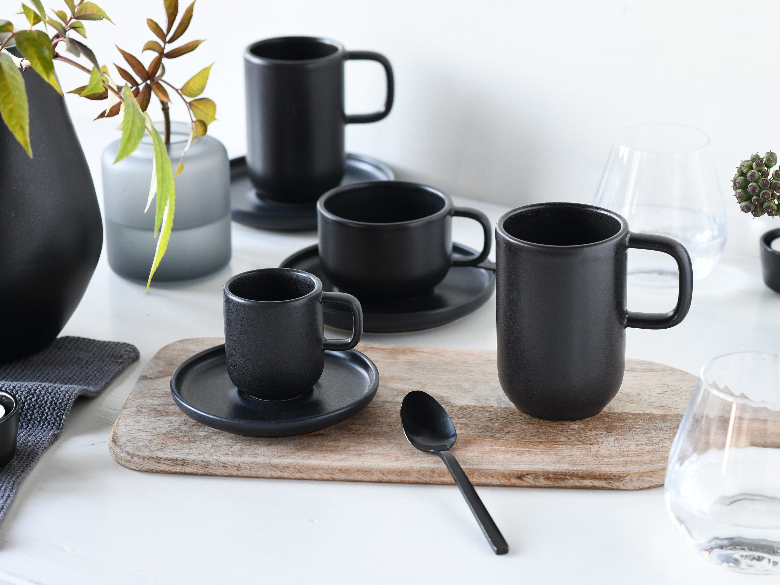 CreaTable Espressotasse Uno Schwarz, 12-tlg., Steinzeug