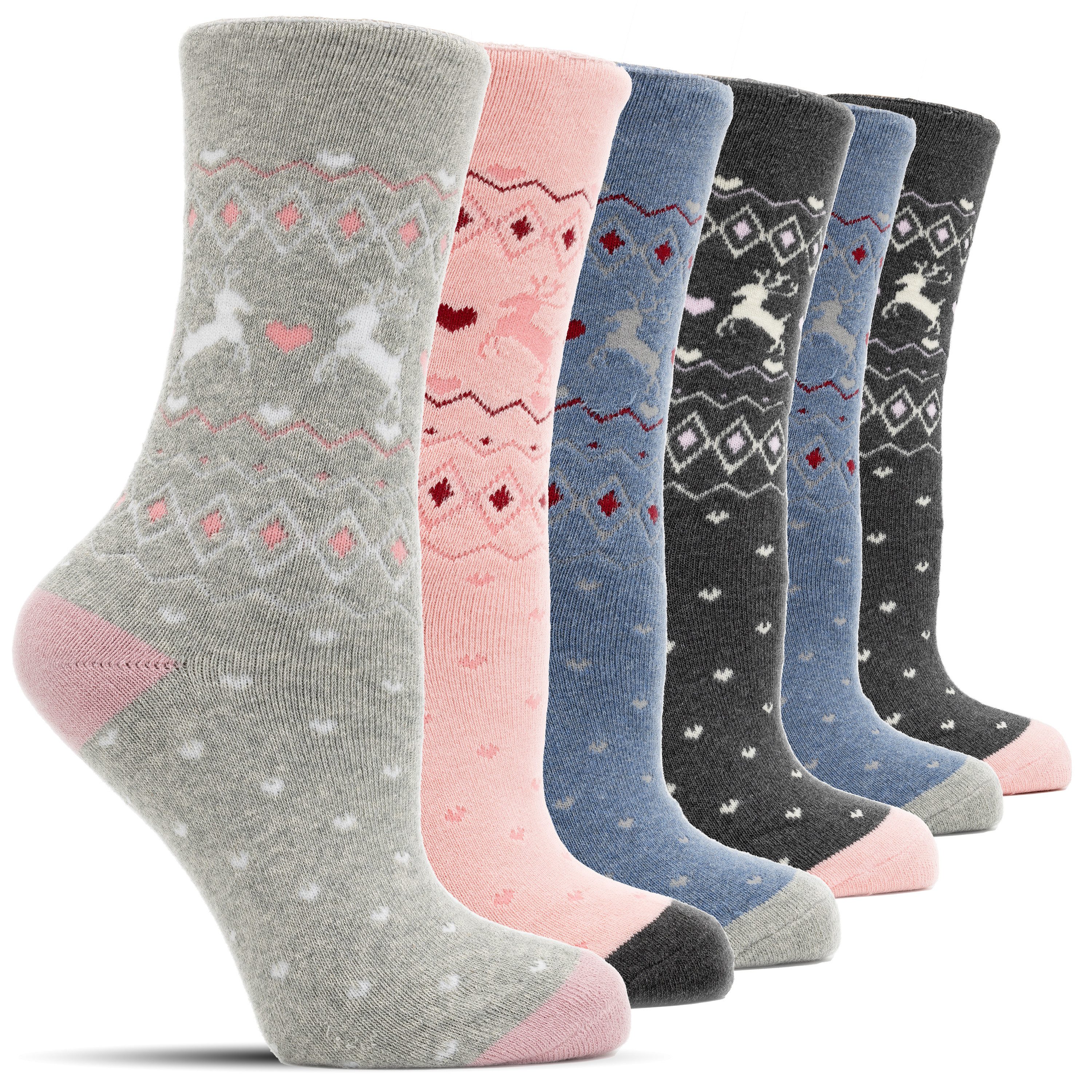 Frostfighter Thermosocken Wintersocken ohne Gummi für Damen (6-Paar) dicke warme gefütterte Socken aus Baumwolle