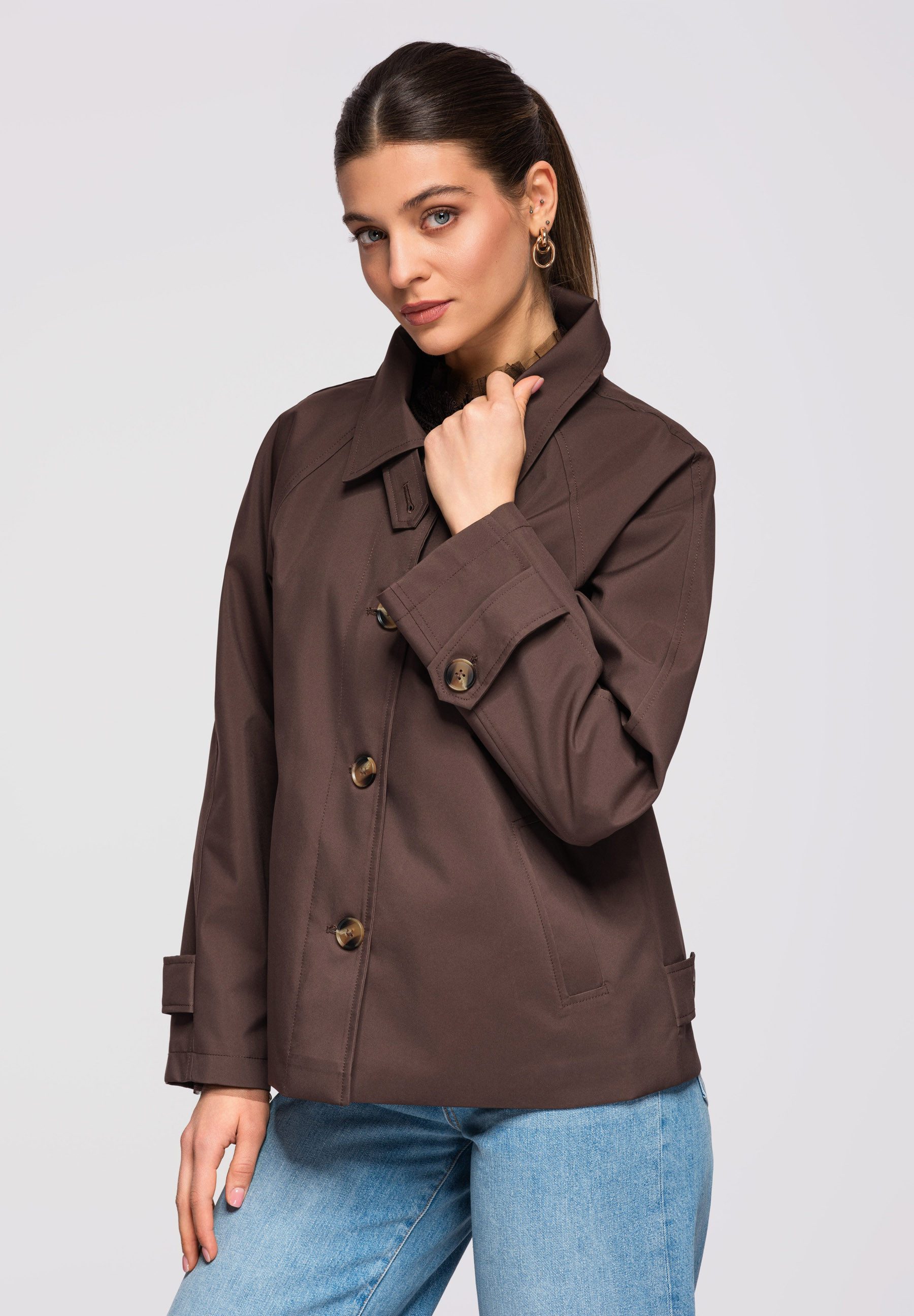 OMBRE Trenchcoat Eleganter Damen-Kurzmantel im klassischen Stil Gerader, leicht oversized geschnittener Fit