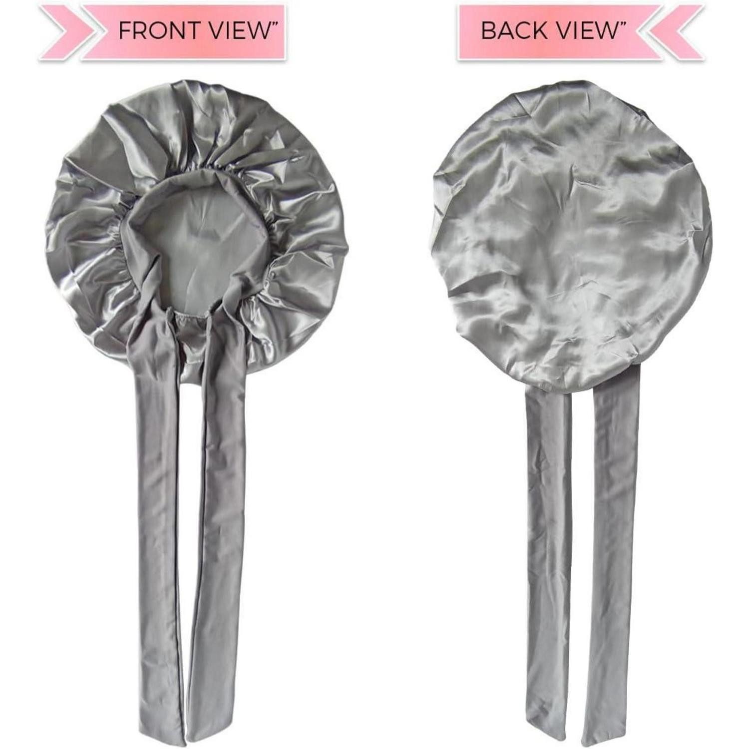 LuxusKollektion Duschhaube Schlafhaube Damen Satin Seide Bonnet verstellbar elastisch Silber