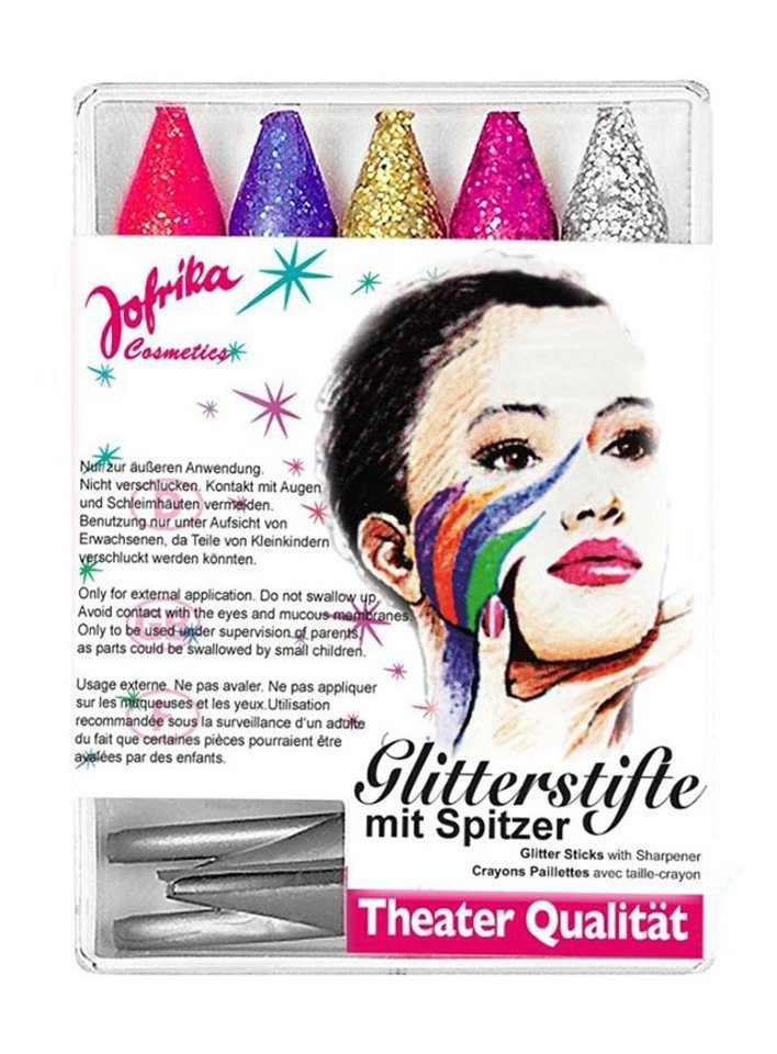 Rubie´s Theaterschminke 5 Glitzer Schminkstifte, Schminkset für Glitter- & Glam-Effekte