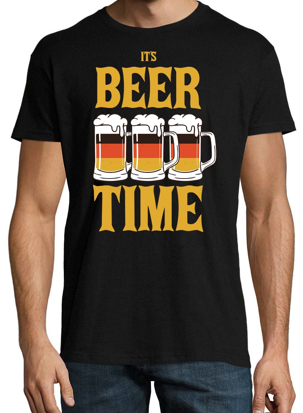 Herren Trendigem Schwarz T-Shirt Youth IT'S Frontdruck BEER T-Shirt mit Designz TIME