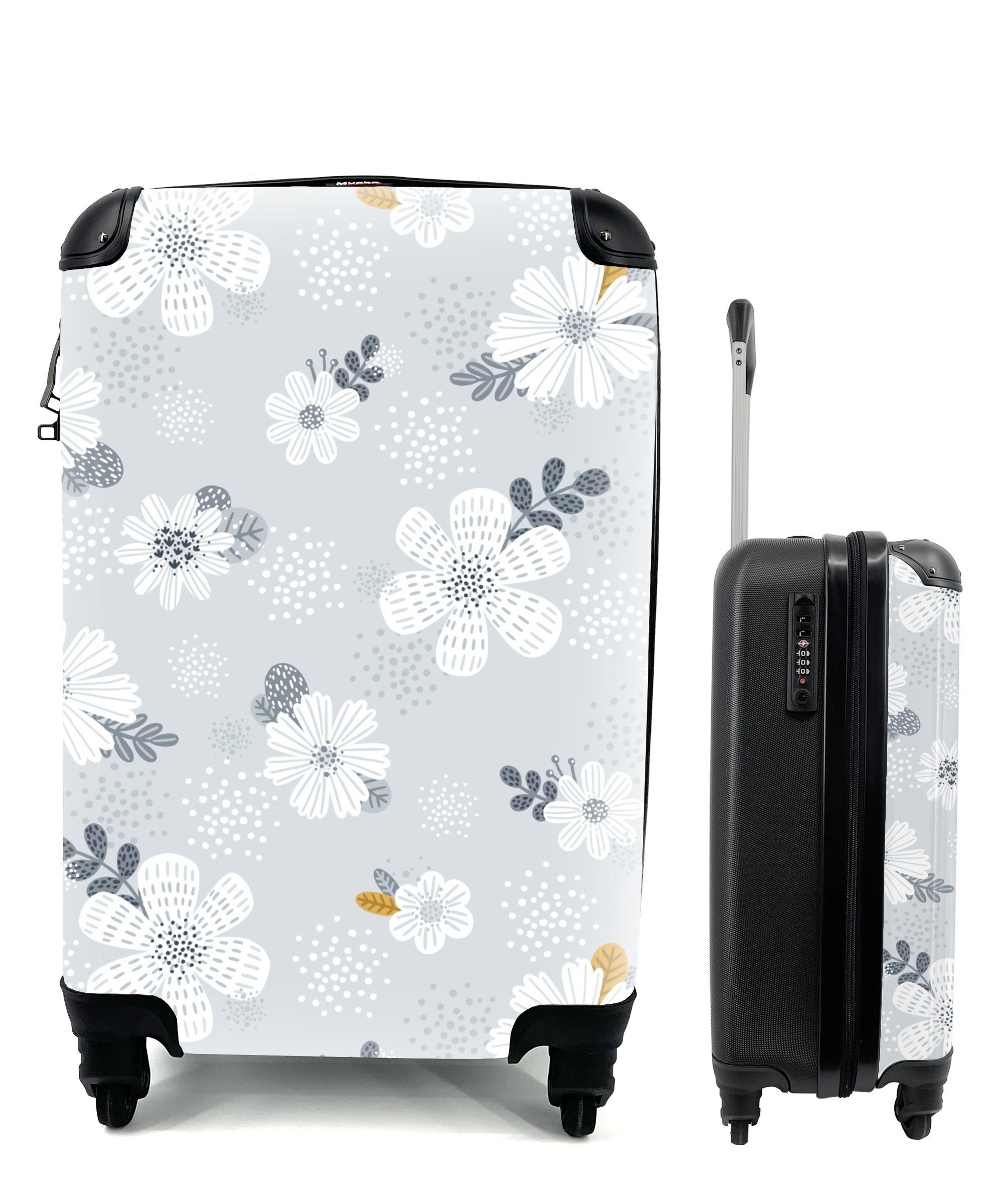 Ferien, - Reisetasche rollen, mit Blumen, Design MuchoWow Handgepäckkoffer Handgepäck Trolley, für Rollen, 4 Pflanzen Reisekoffer -