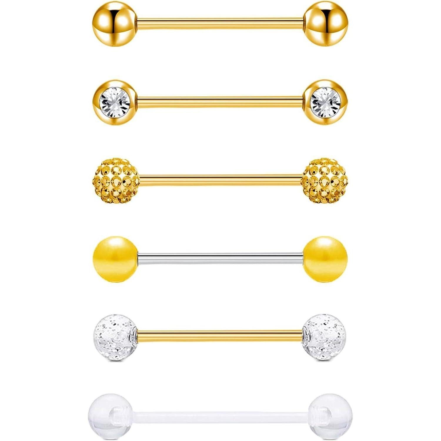 LuxusKollektion Piercing-Set Zungenpiercing Chirurgenstahl 14G 16mm 6er Silber Schwarz Gold