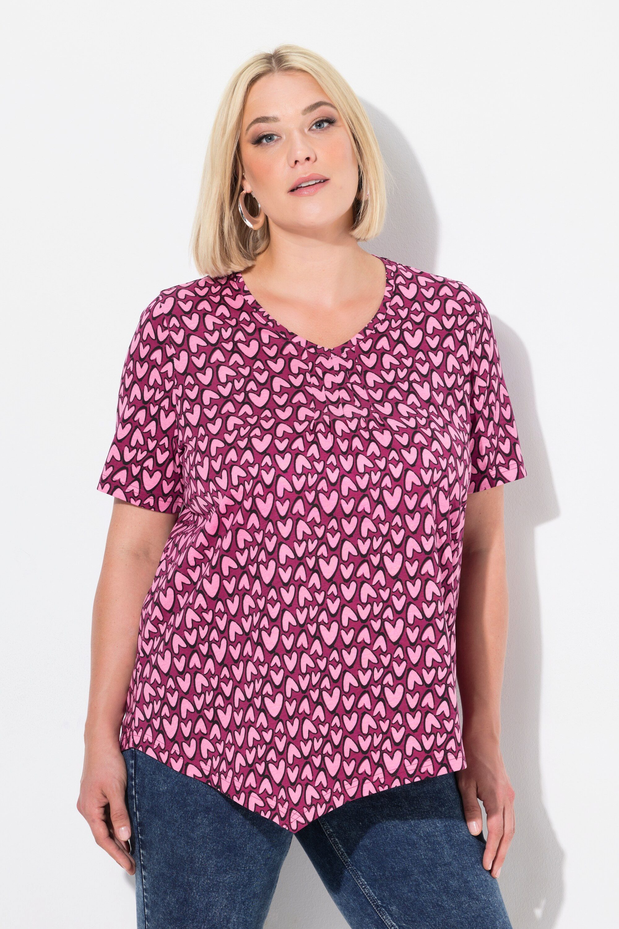 Ulla Popken T-Shirt T-Shirt Herzen Zipfelsaum günstig online kaufen