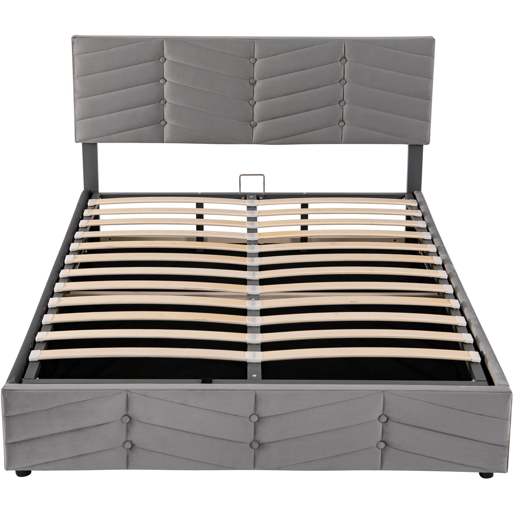 Boxspringbett (Polsterbett mit Lattenrost und Bettkasten, verstellbarem Kopfteil), Doppelbett Hydraulisches Bett 140x200 cm, Bezug aus Samt