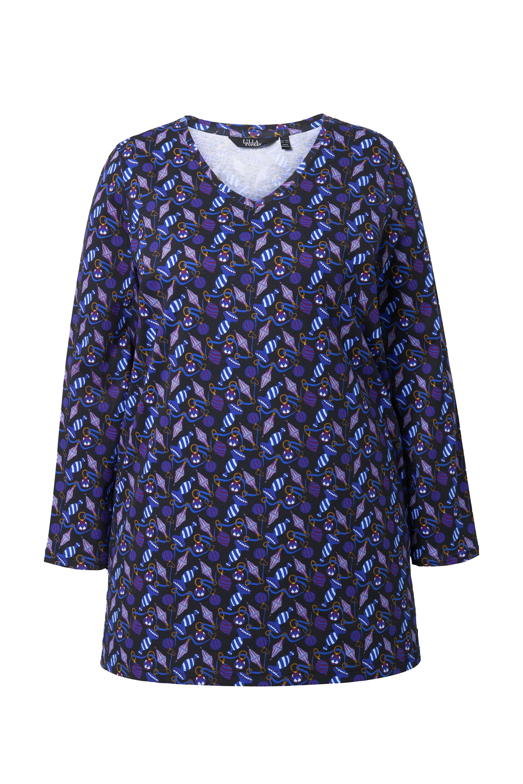 Longsleeve Shirt A-Linie Baumschmuck V-Ausschnitt Langarm