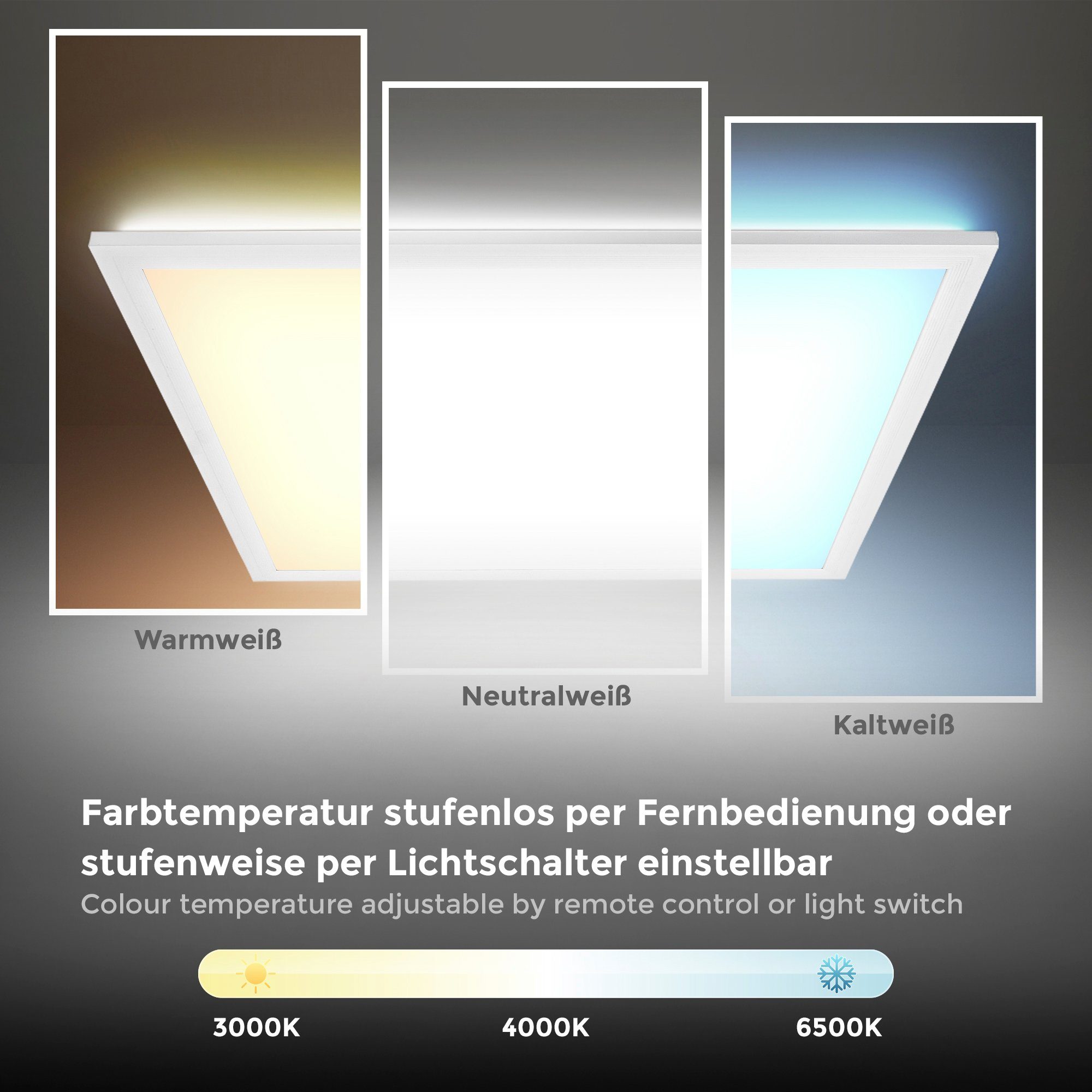 B.K.Licht LED Farbtemperatursteuerung, 2.400Lm Fernbedienung, - LED indirektes Licht, über kaltweiß, CCT Memoryfunktion, 24W, BK_PL1494 Deckenlampe, warmweiß fest CCT Deckenleuchte mit - LED integriert, Dimmbar, Fernbedienung